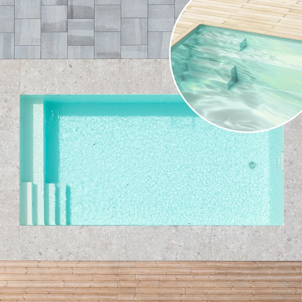 Piscine en kit polystyrène, 6 x 3,5 x 1,5m, escalier gauche & plage - kit complet