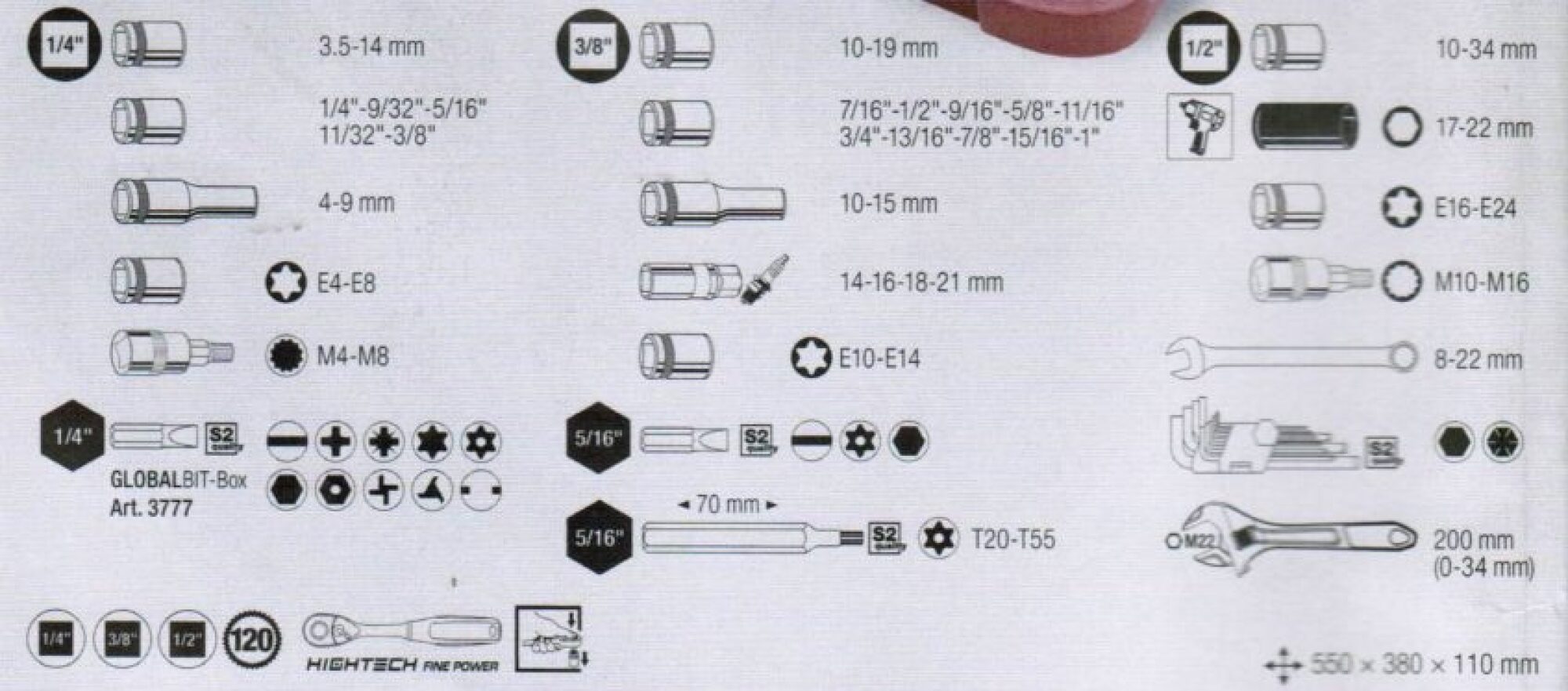 Coffret d'outils universels 1/4″ + 3/8″ + 1/2″ 228 pcs KRAFTWERK