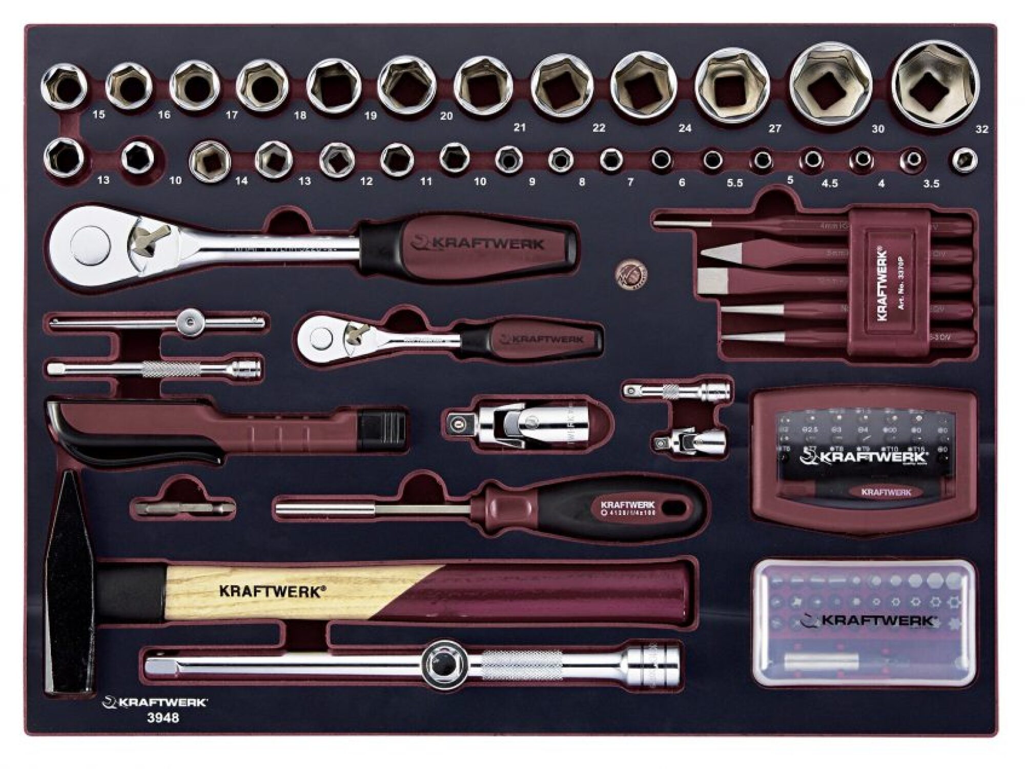 Coffret équipé 1/4″+1/2″, 263 outils KRAFTWERK