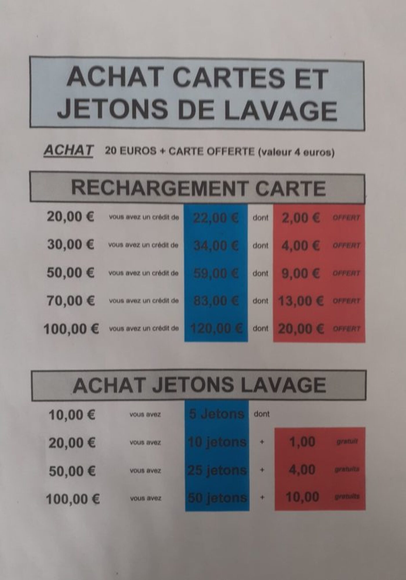 Carte de lavage