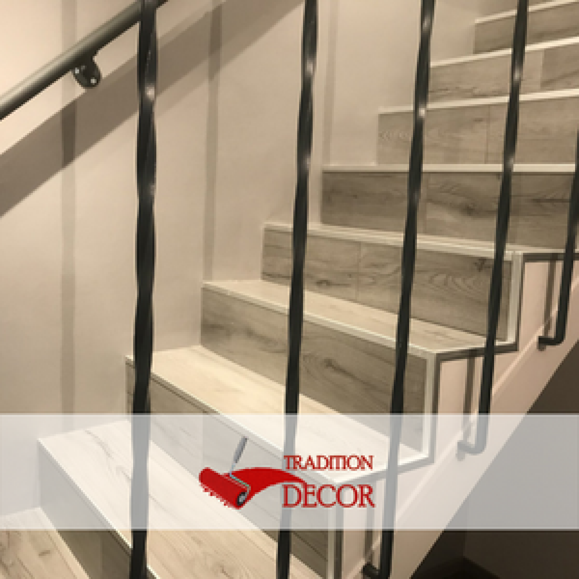 Habillage de marche d'escalier en parquet stratifié