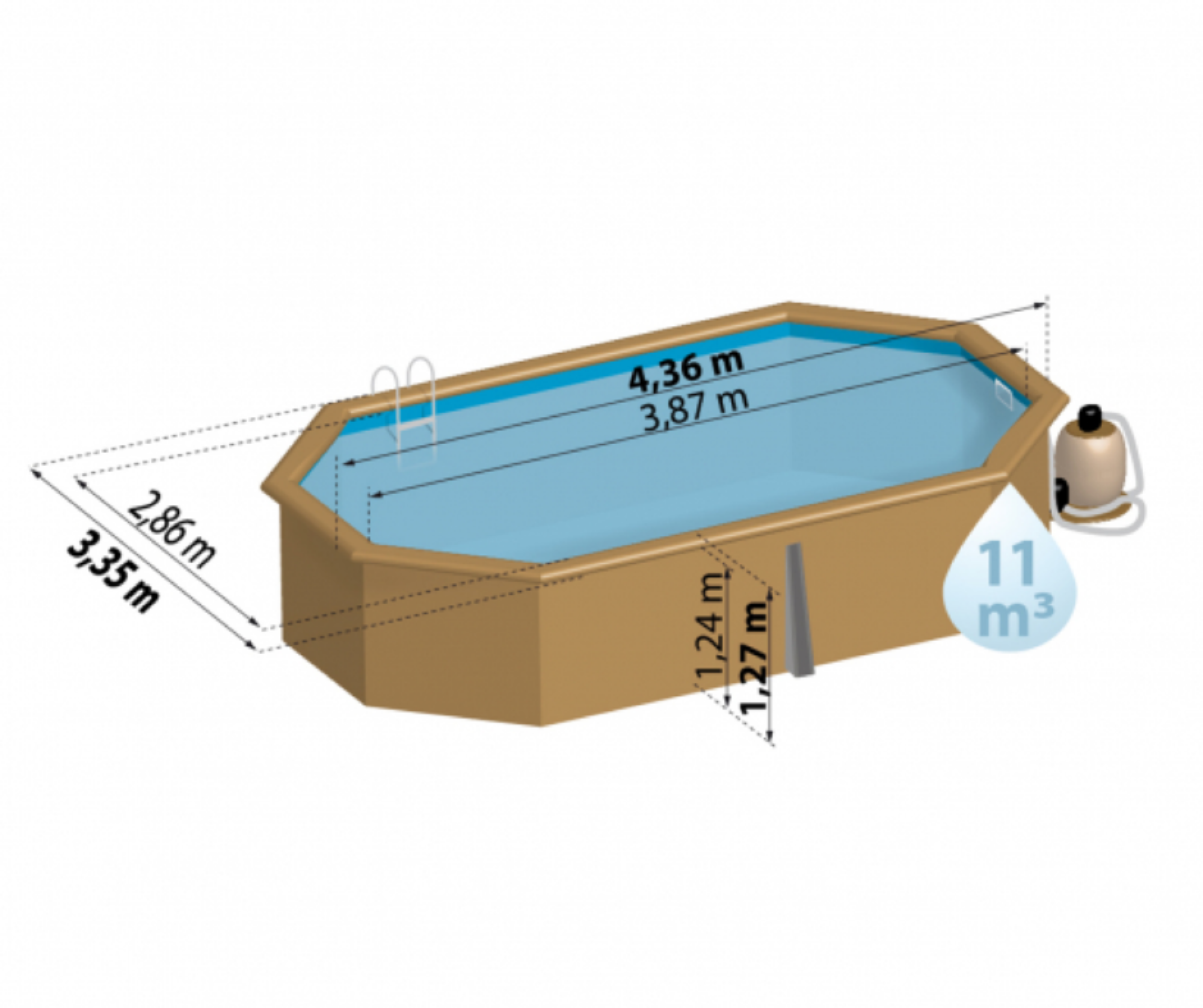 Piscine bois 4.36 X 3.35 X H 1.27