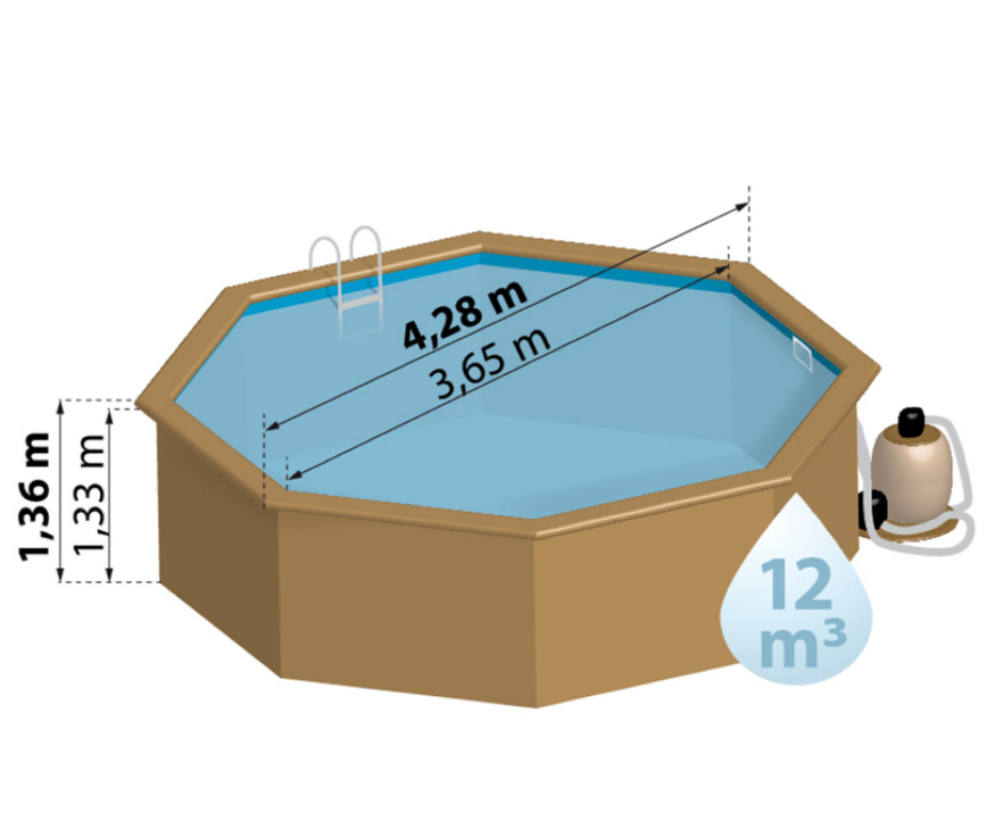 Piscine bois Ø 4.28 X H 1.36 M