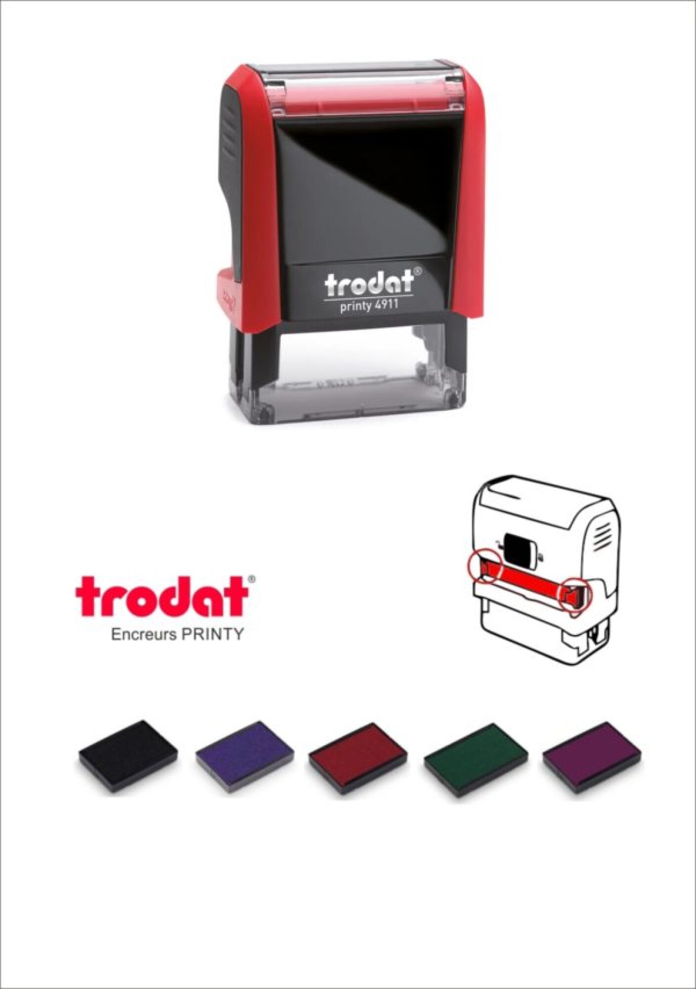 Vente tampon encreur caoutchouc 3 lignes