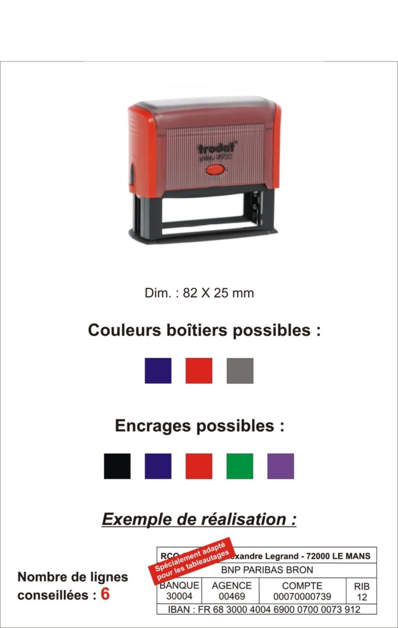 Vente tampon encreur caoutchouc 6 lignes