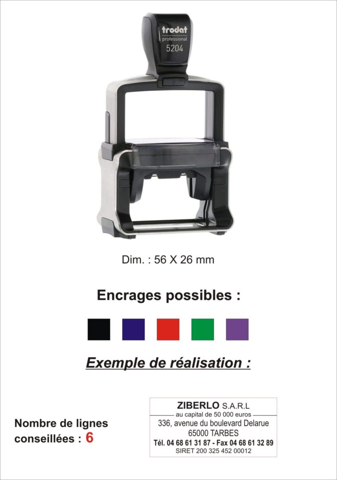 Vente tampon encreur caoutchouc 6 lignes métallique