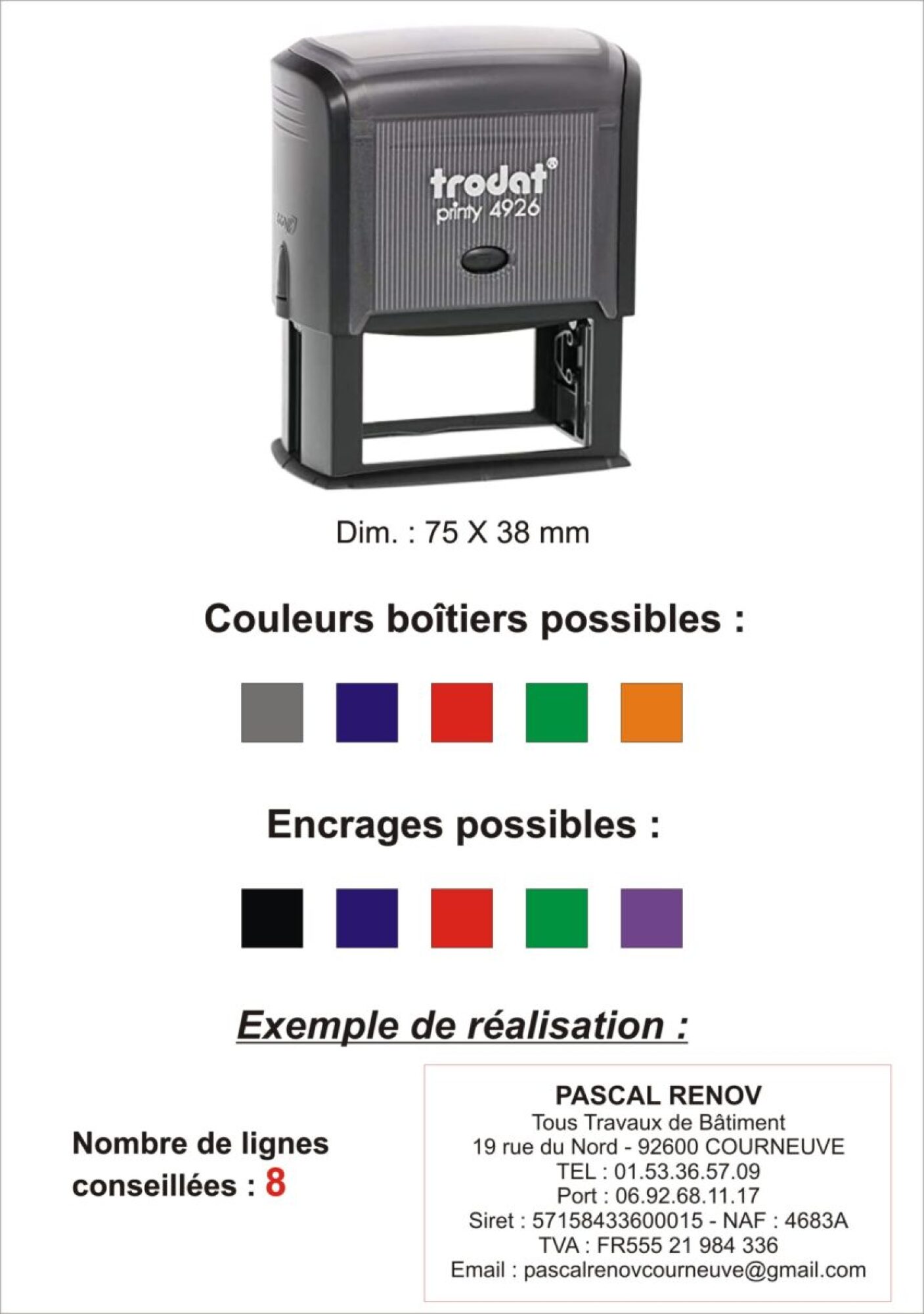 Vente tampon encreur caoutchouc 8 lignes