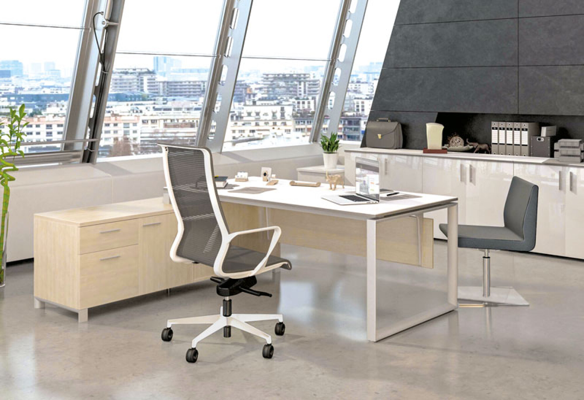 Bureau de direction Silver avec crédence porteuse