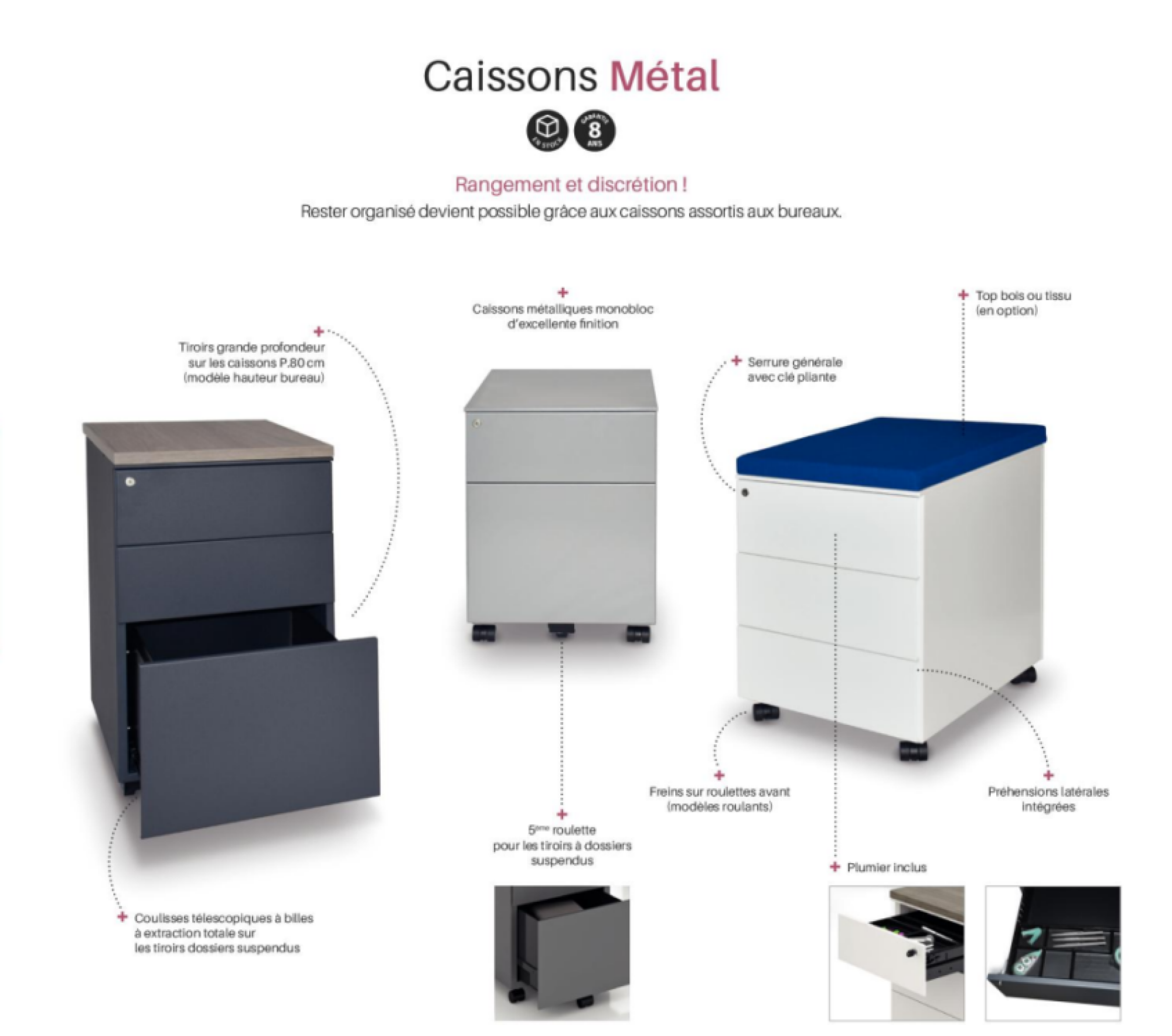 Caisson roulant 3 tiroirs