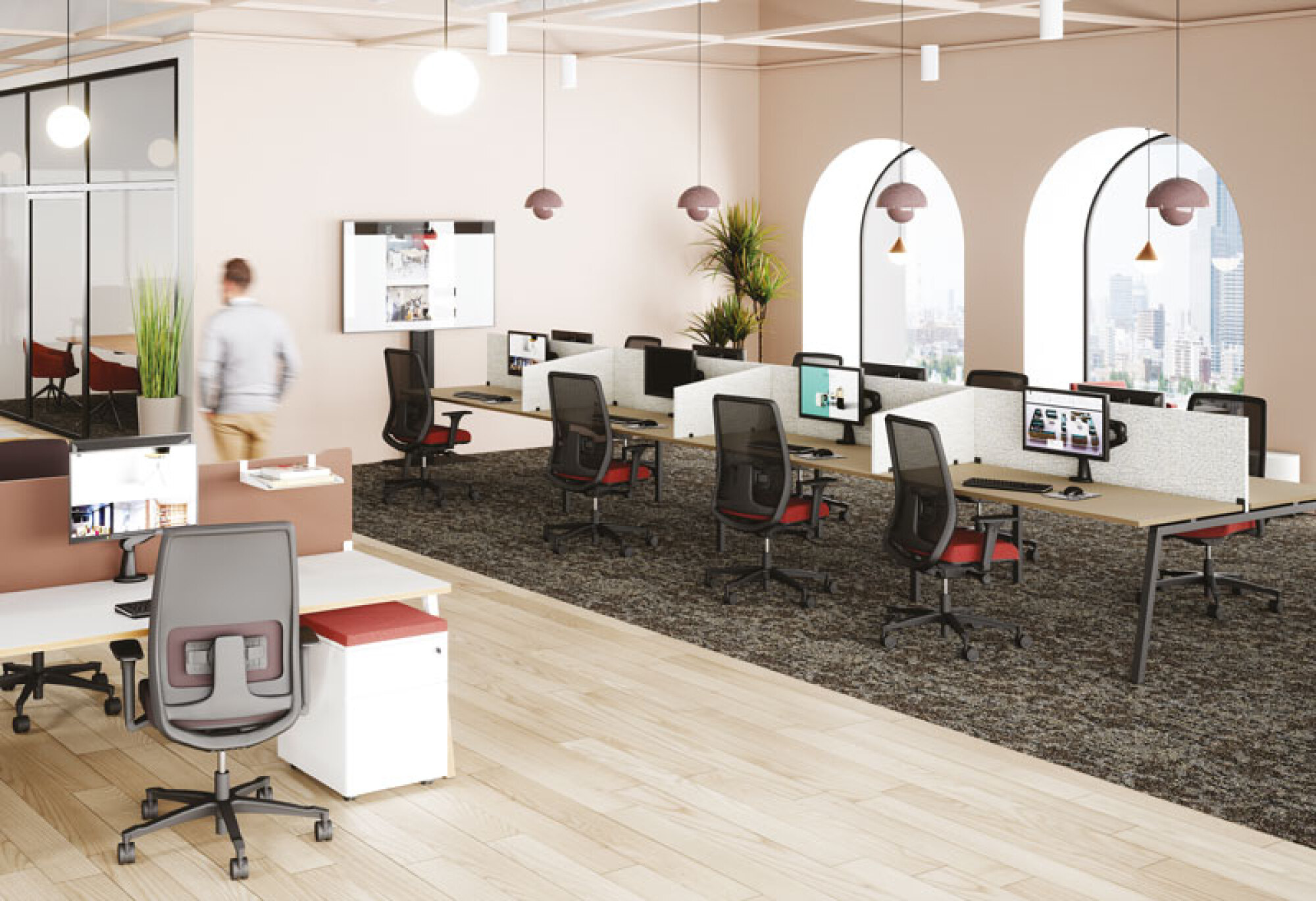 Panneaux écrans frontaux avec échancrure et angles arrondis h60 cm finition tissu acoustique