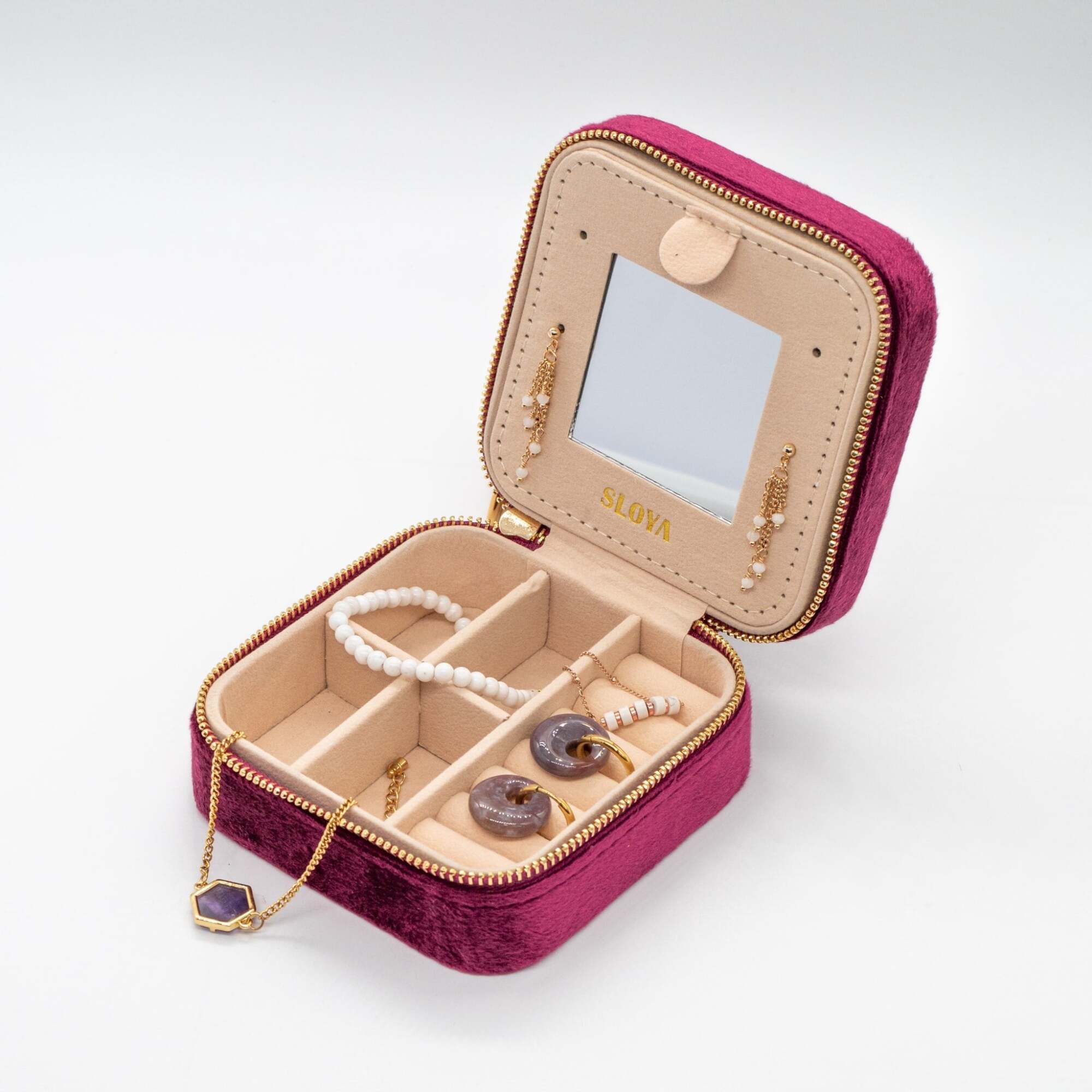 Boîte à bijoux velours rouge grenat