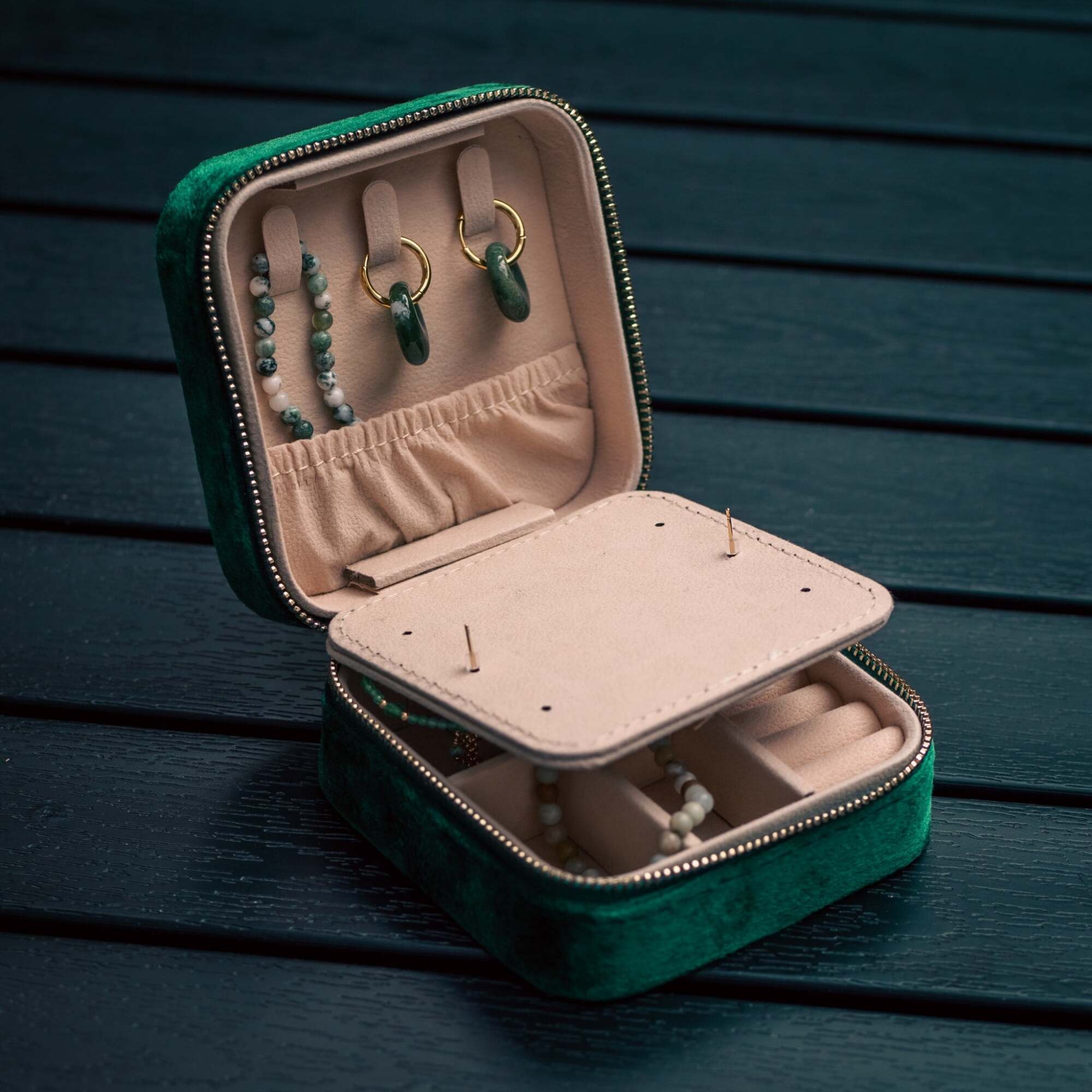 Boîte à bijoux velours vert émeraude