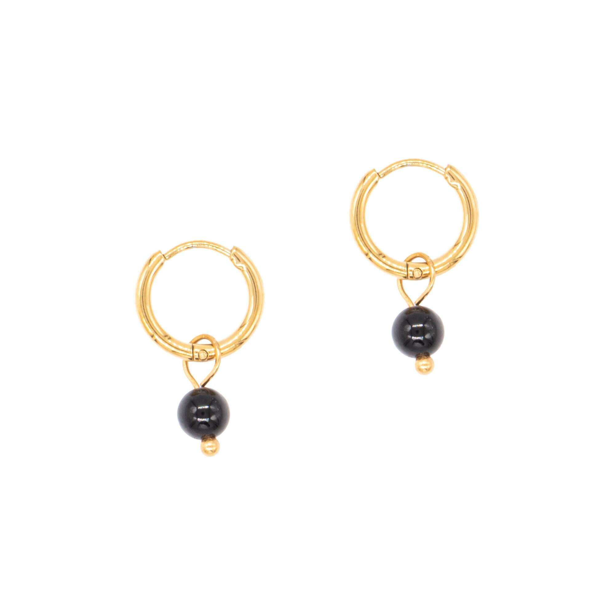 Boucles d'oreilles créoles Serena en pierres Obsidienne