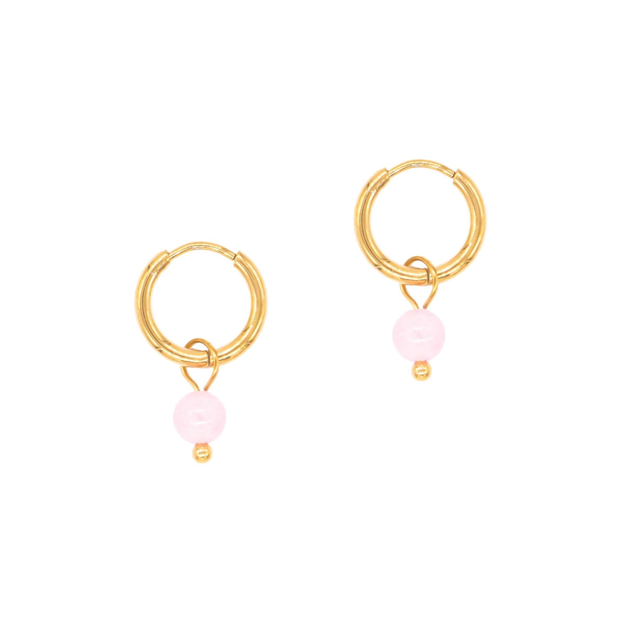 Boucles d'oreilles créoles Serena en pierres Quartz Rose