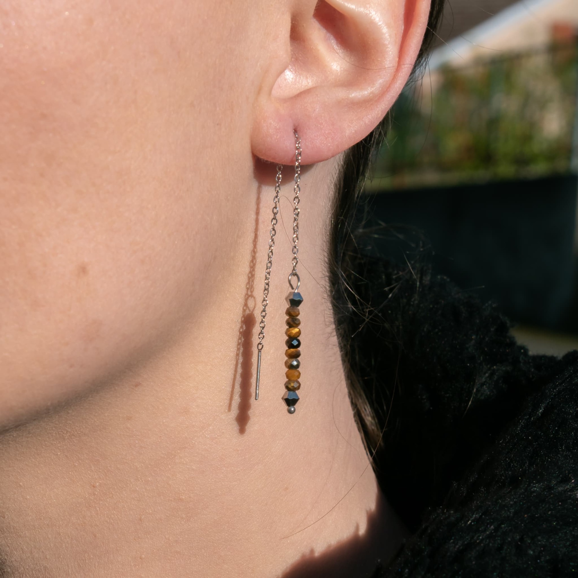 Boucles d'oreilles pendantes Lumia en pierres Oeil de Tigre