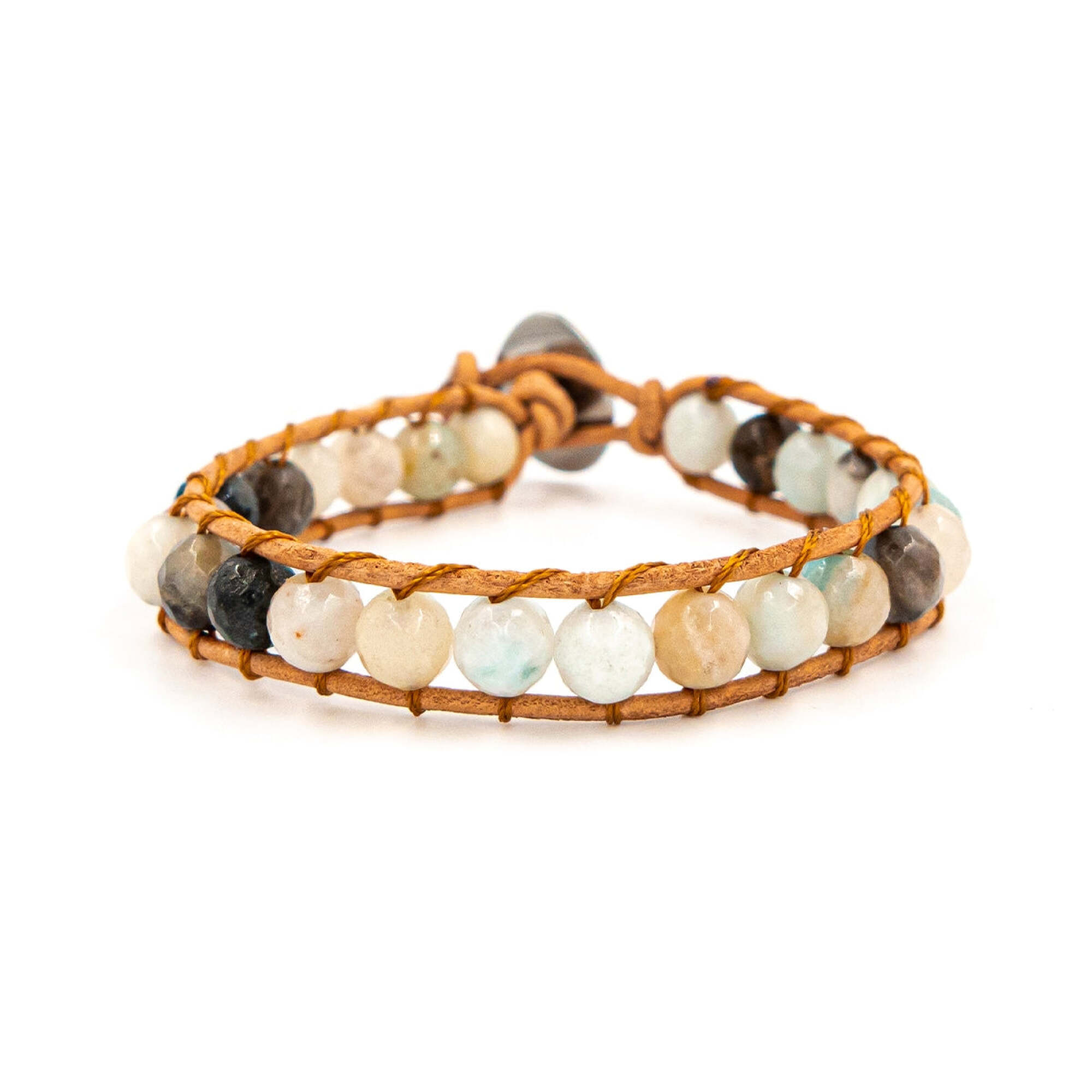 Bracelet Facelia en pierres Amazonite et cuir véritable