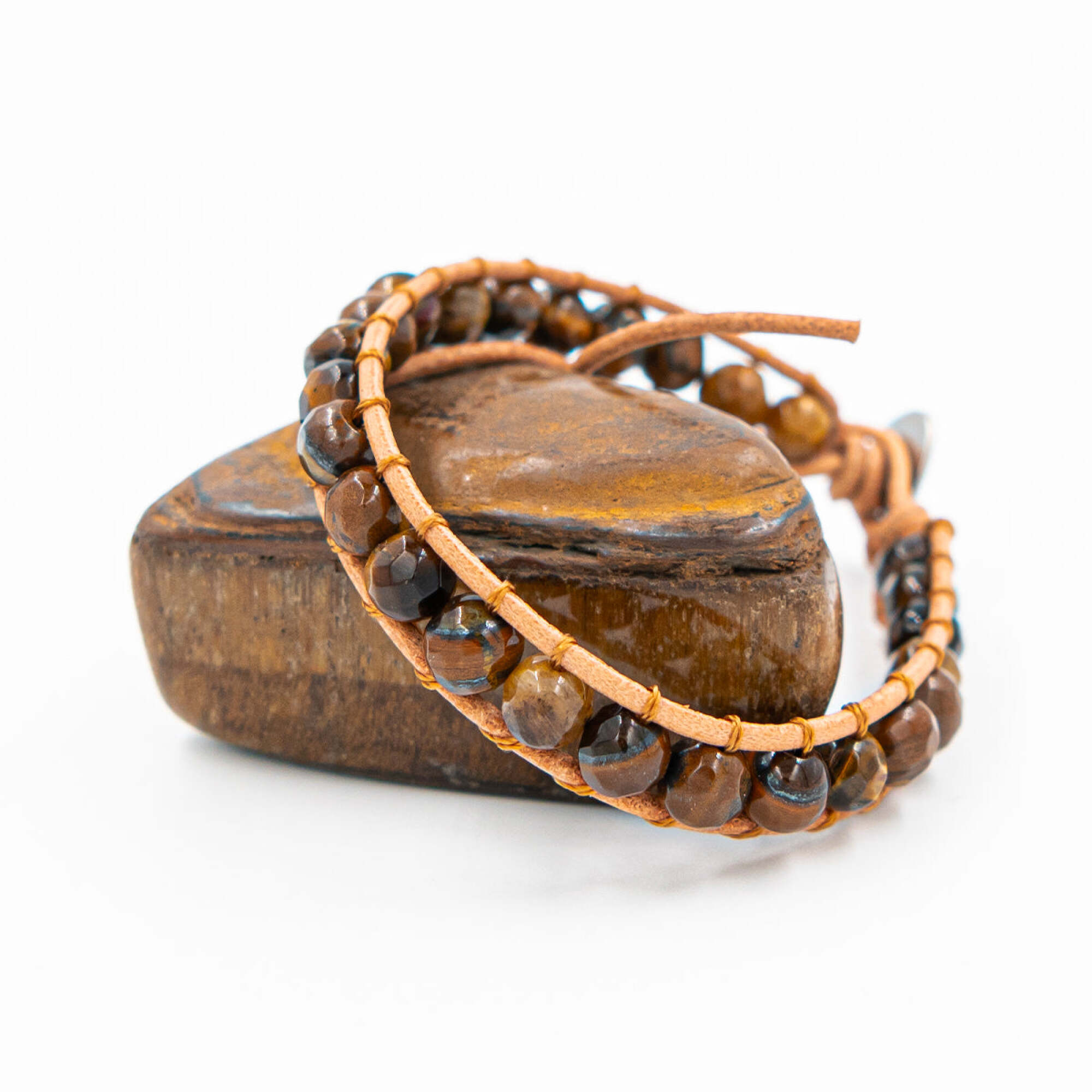 Bracelet Facelia en pierres Oeil de tigre et cuir véritable