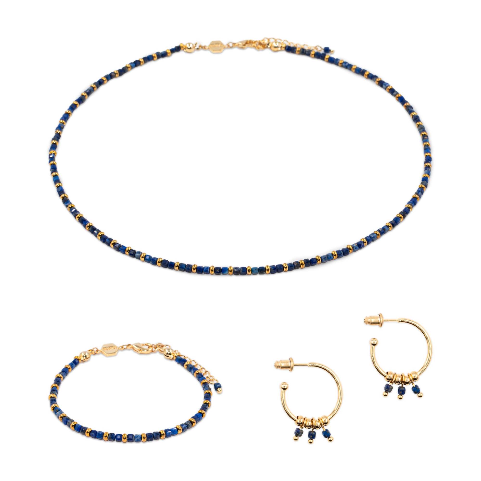 Collier, bracelet et boucles d'oreilles Karia en pierres Lapis-lazuli