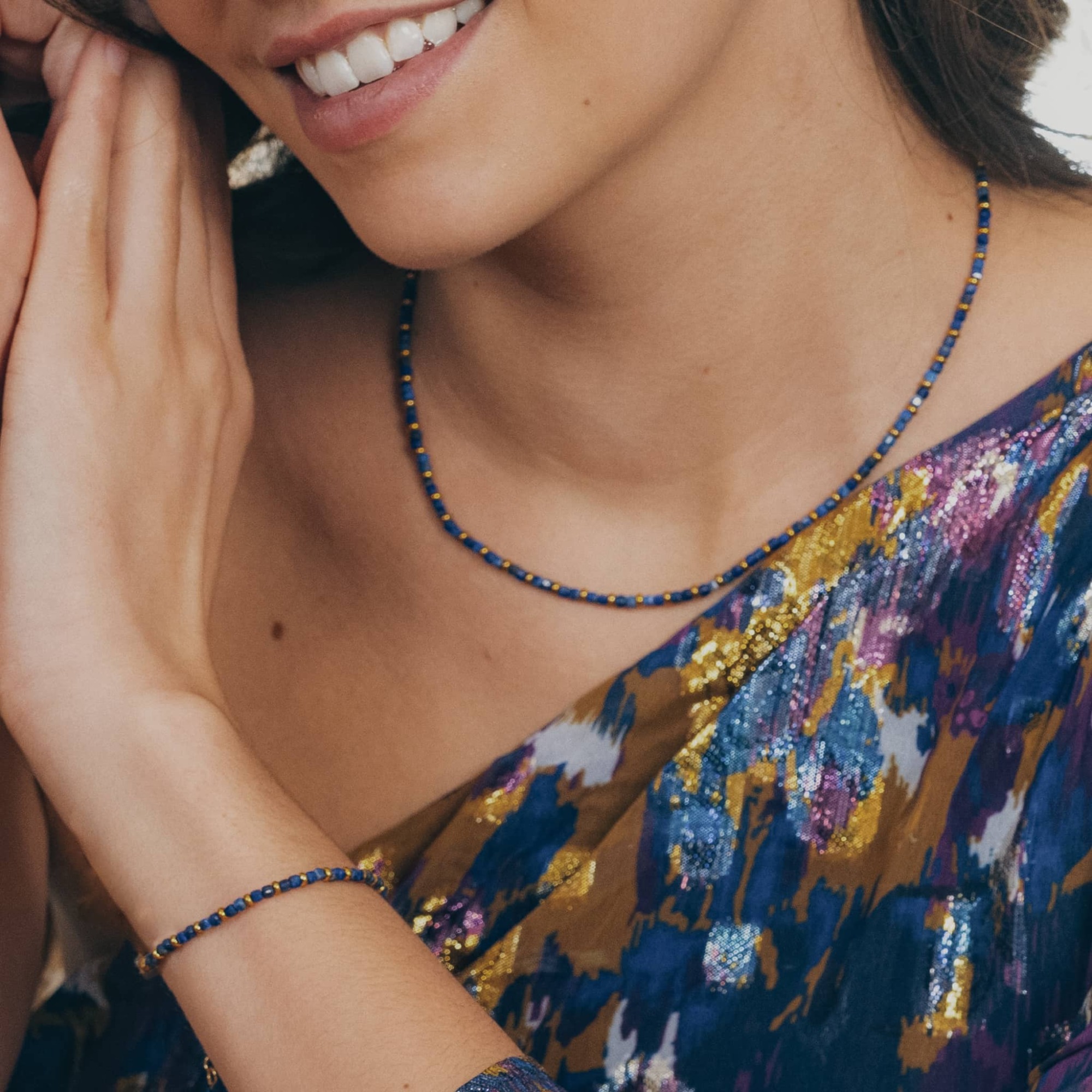 Collier, bracelet et boucles d'oreilles Karia en pierres Lapis-lazuli