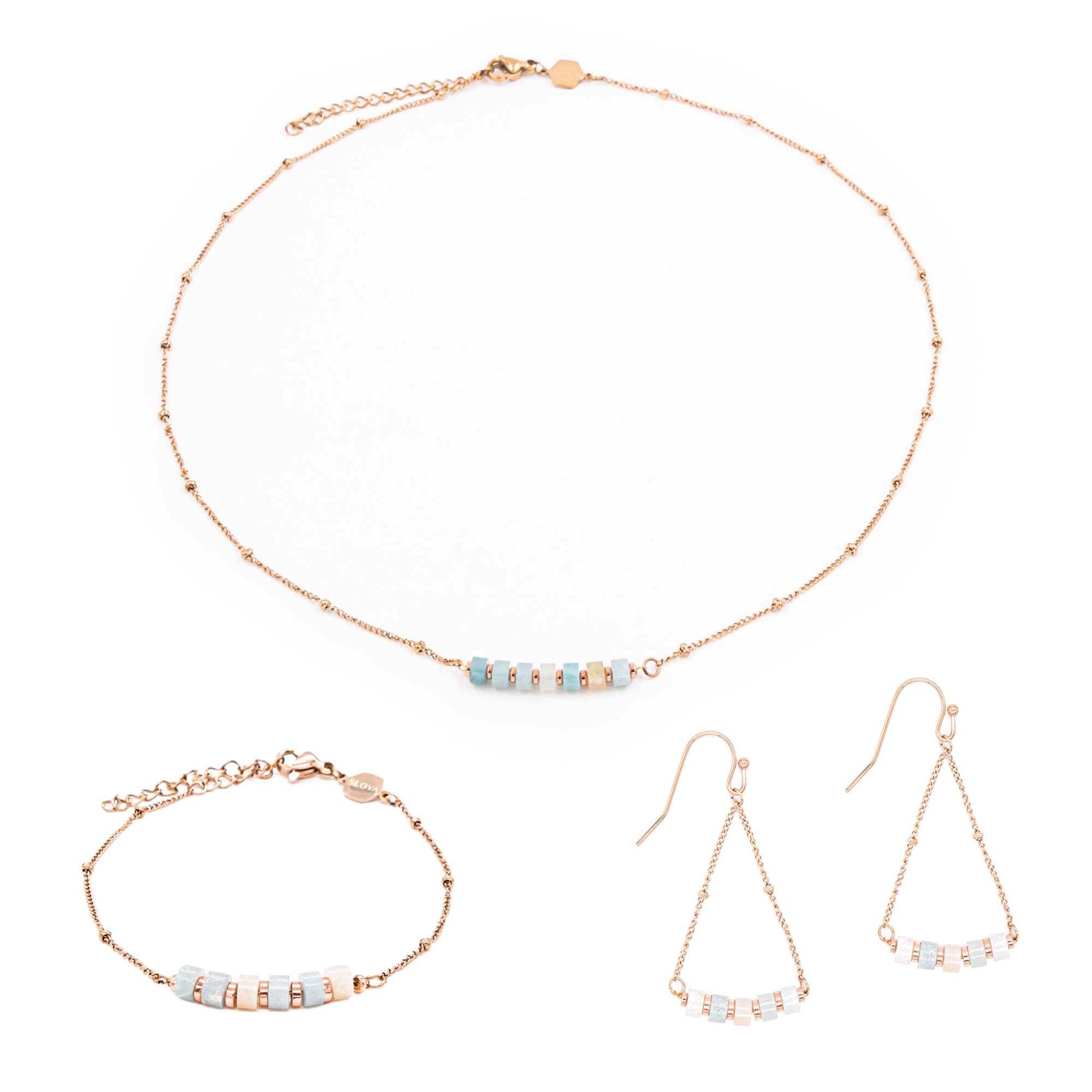 Collier, bracelet et boucles d'oreilles Piana en pierres Amazonite
