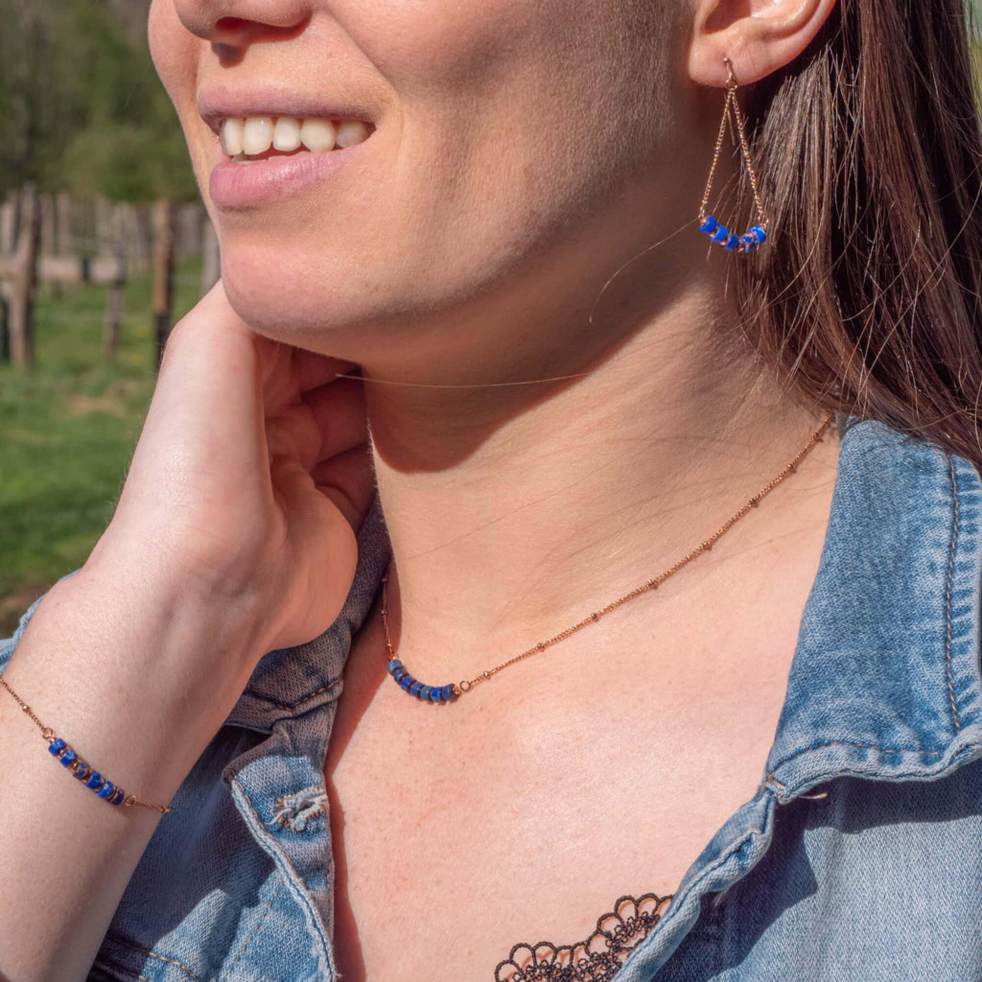 Collier, bracelet et boucles d'oreilles Piana en pierres Lapis-lazuli