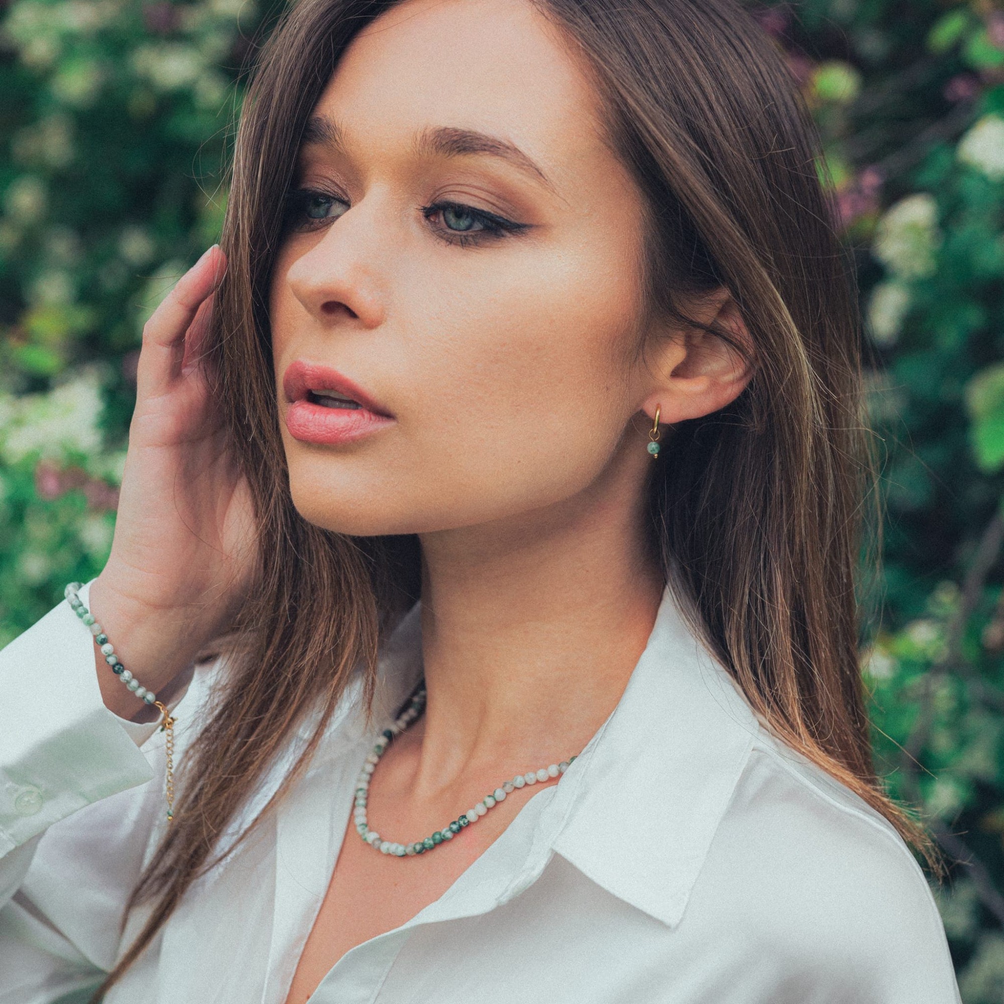 Collier, bracelet et boucles d'oreilles Serena en pierres Agate Arbre