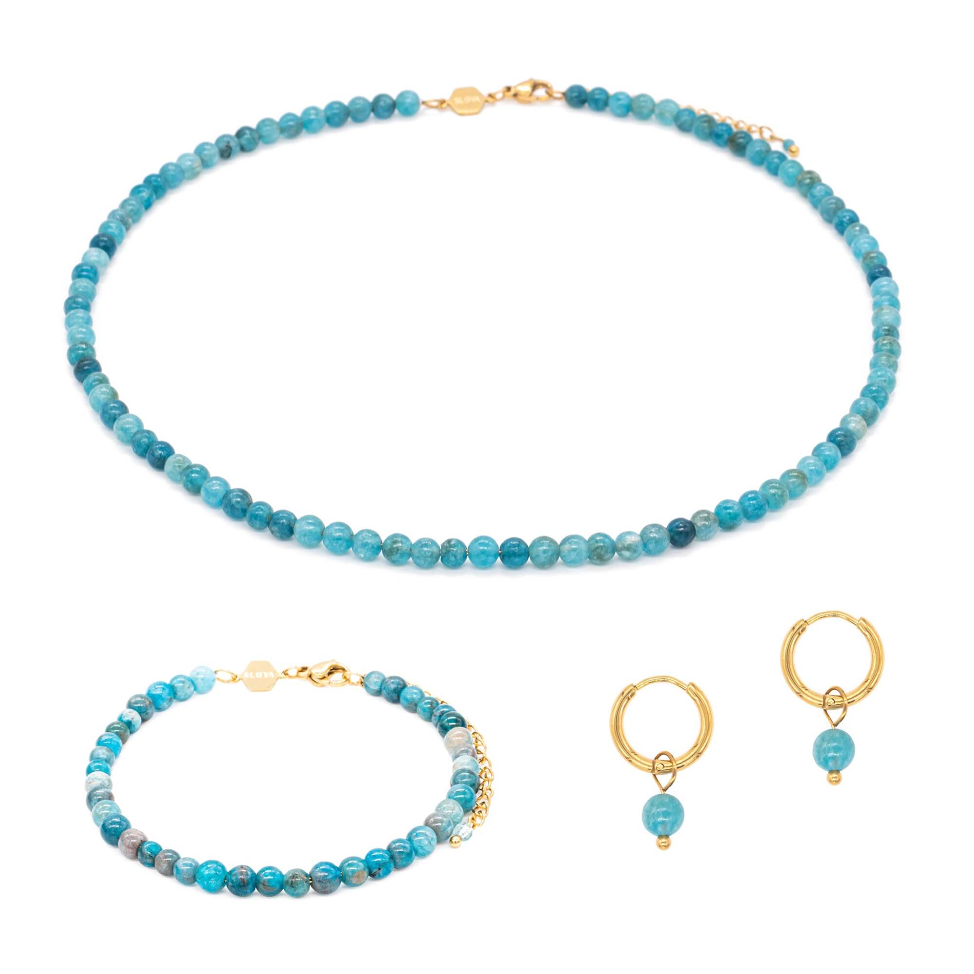 Collier, bracelet et boucles d'oreilles Serena en pierres Apatite