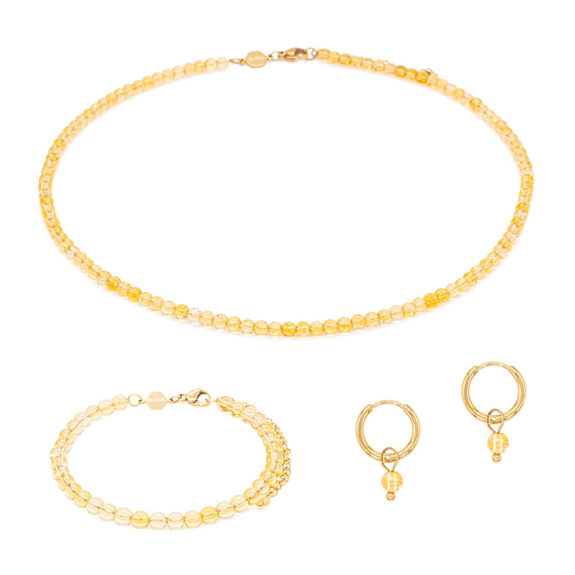 Collier, bracelet et boucles d'oreilles Serena en pierres Citrine