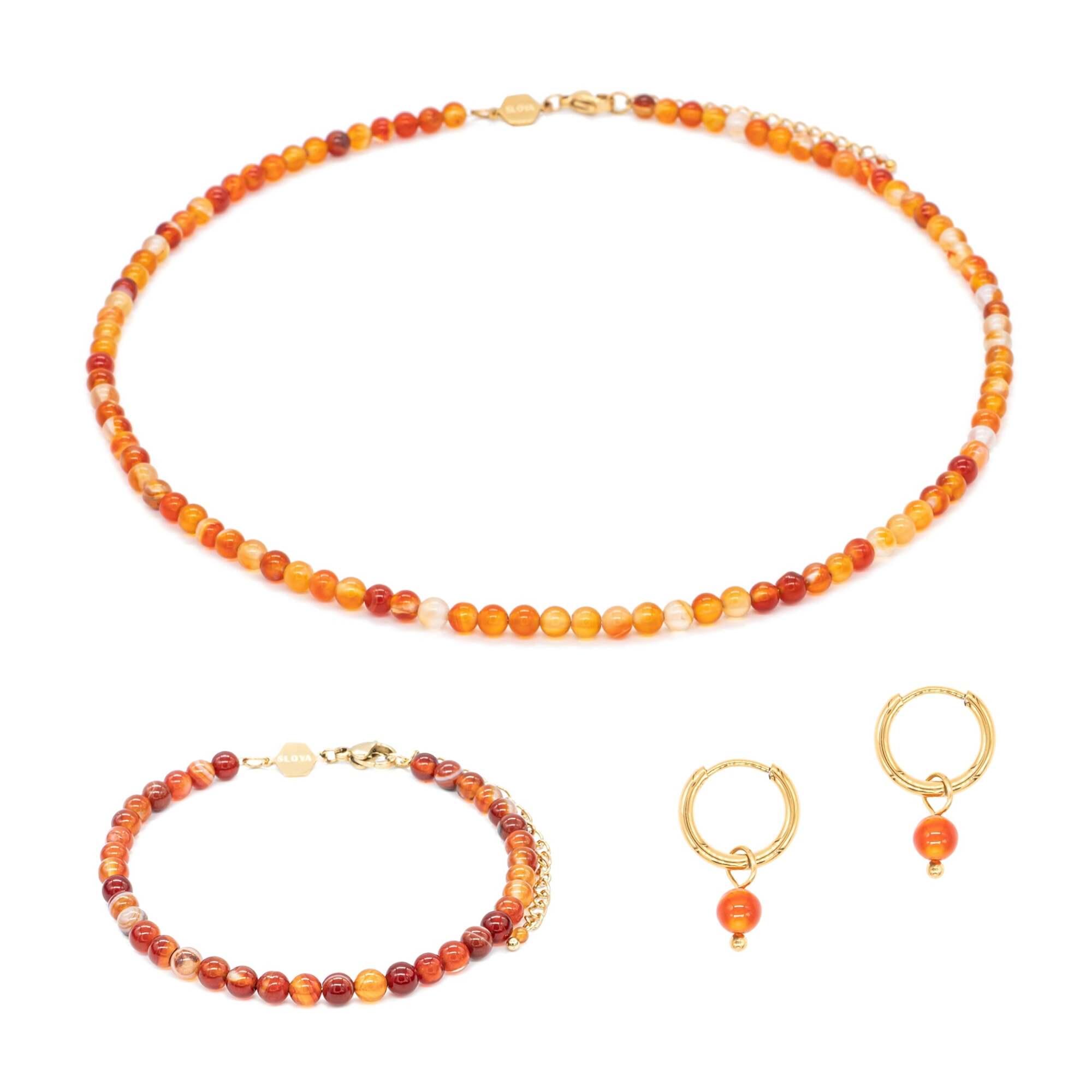 Collier, bracelet et boucles d'oreilles Serena en pierres Cornaline