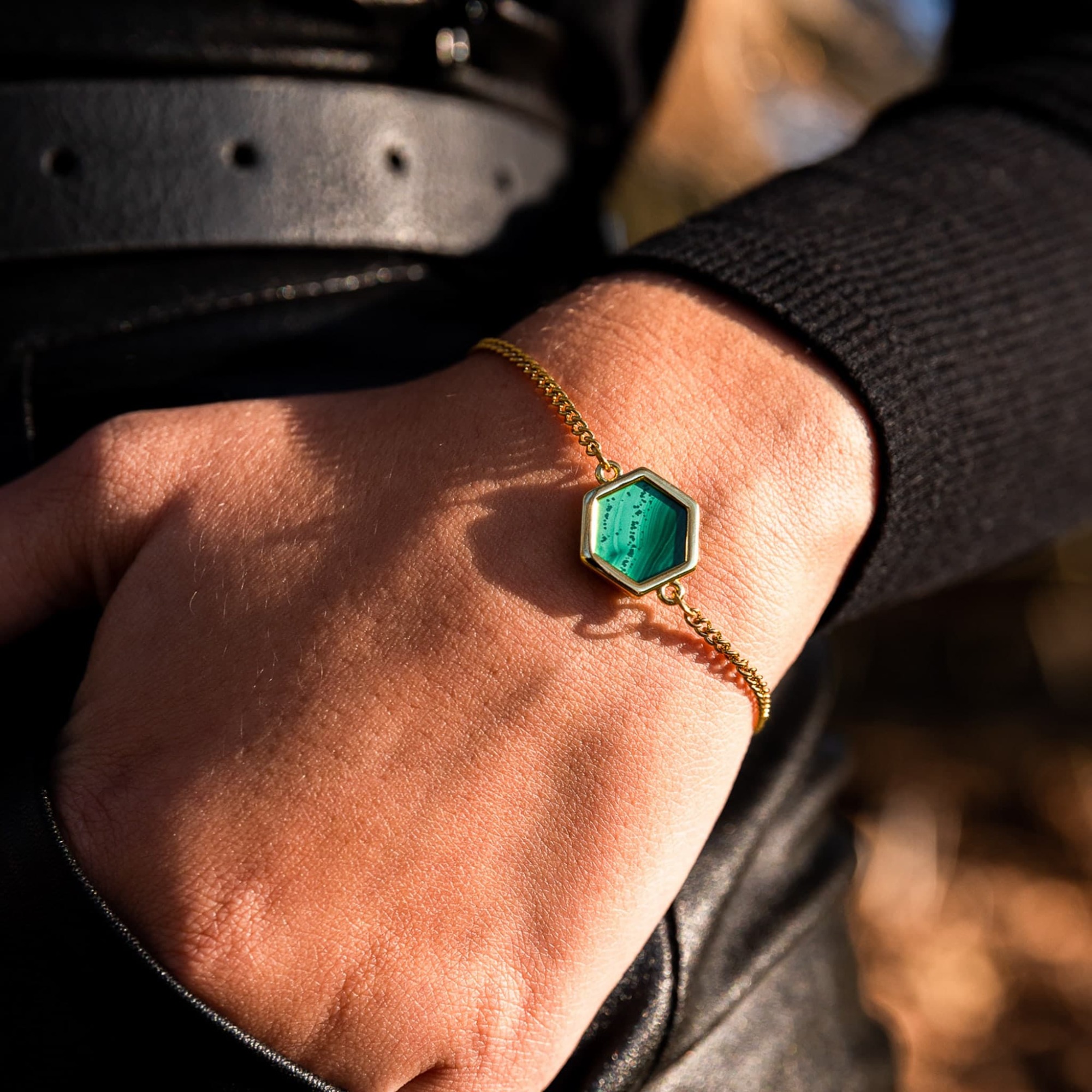 Collier et bracelet Hexalia en pierres Malachite