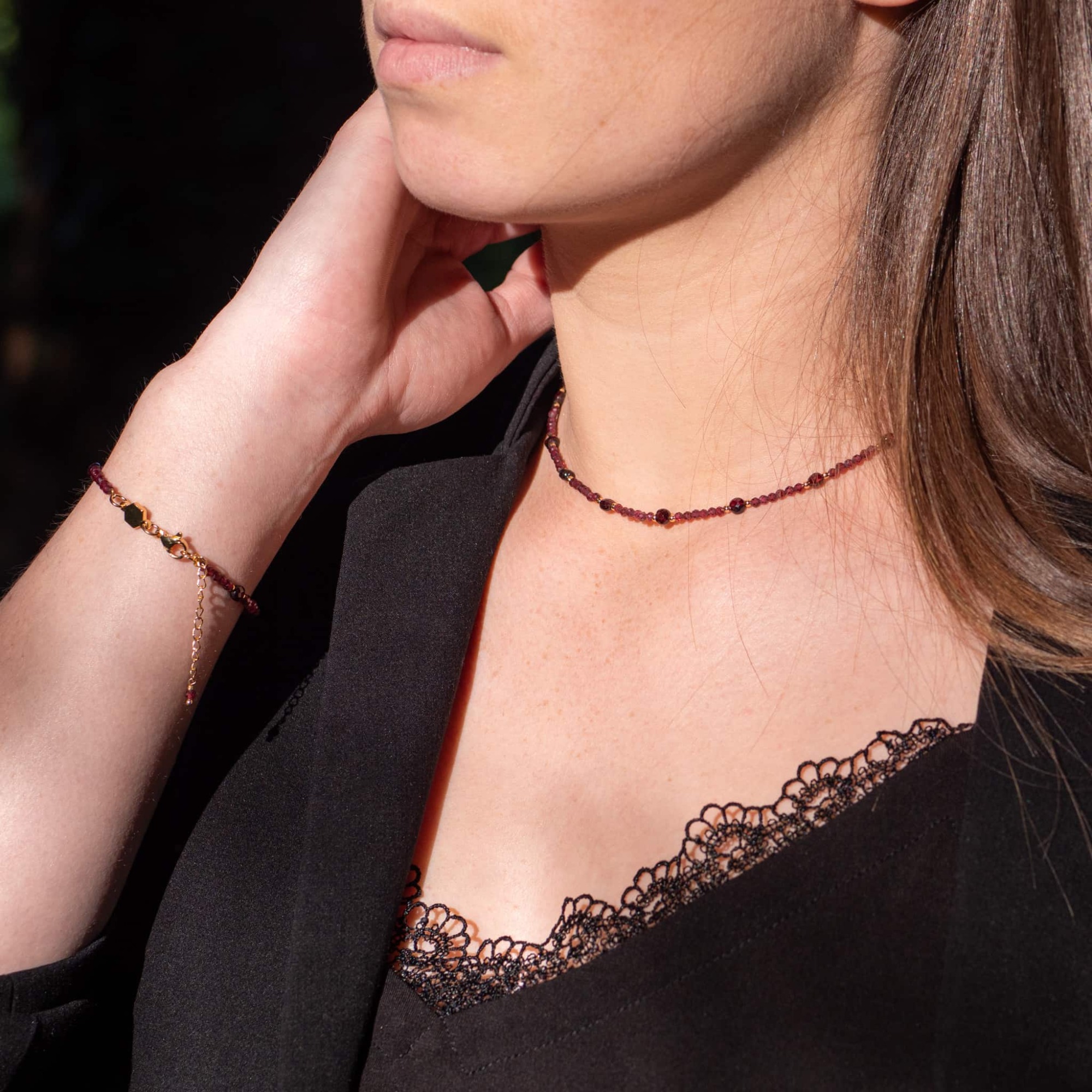 Collier et bracelet Paloma en pierres Grenat
