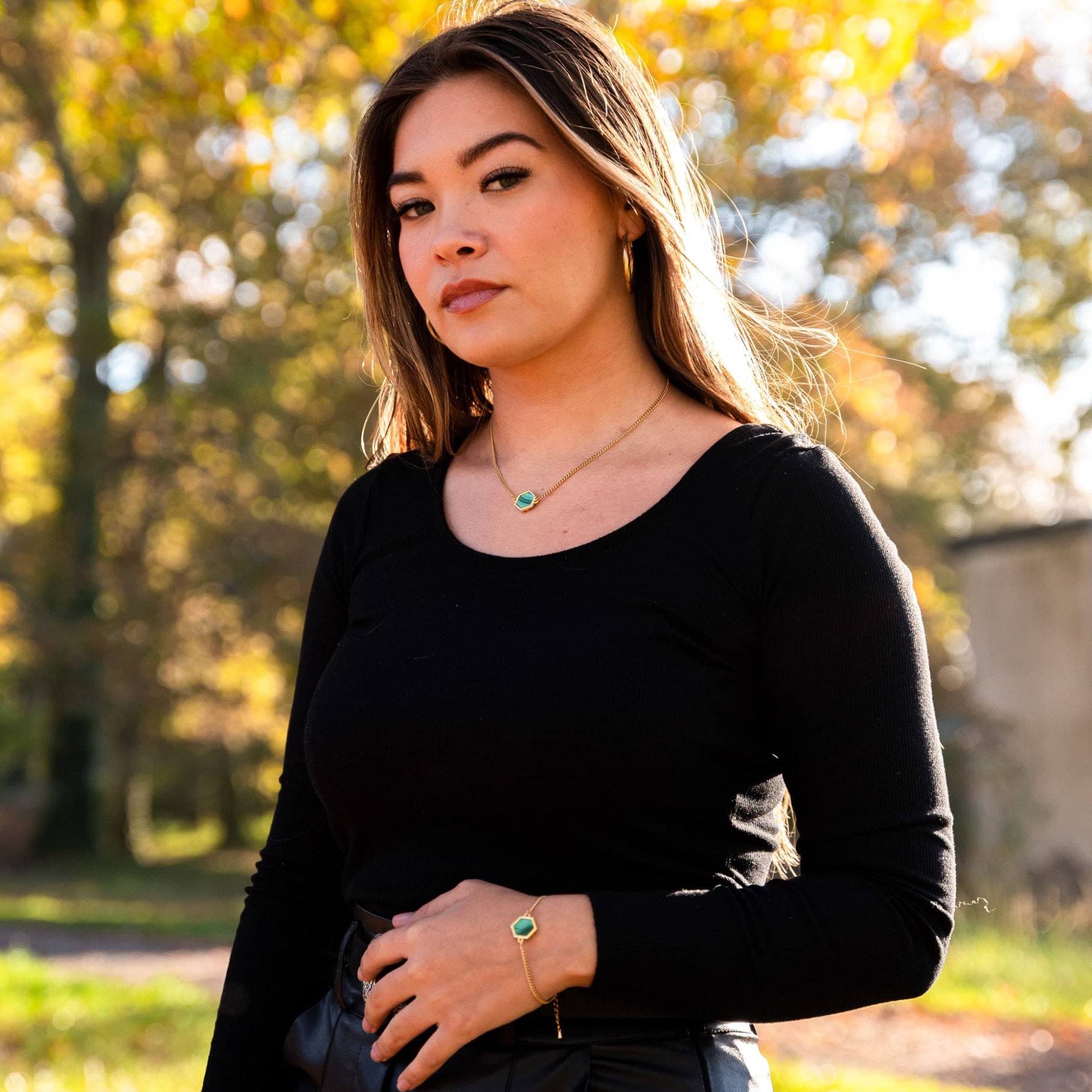 Collier Hexalia en pierres Malachite