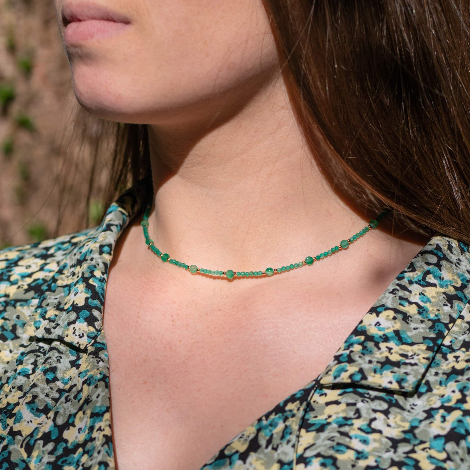 Collier Paloma en pierres Agate Verte