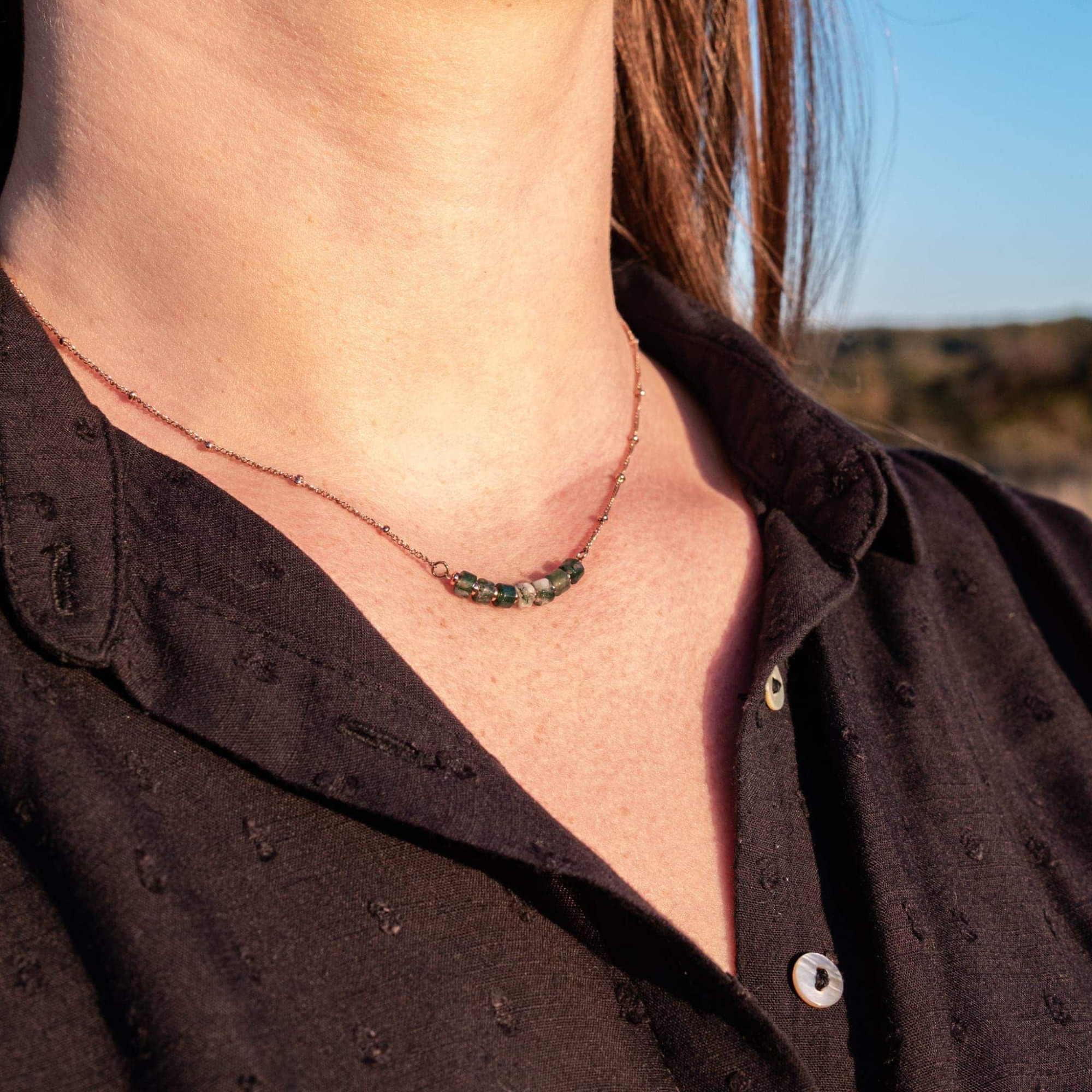 Collier Piana en pierres Agate Aquatique