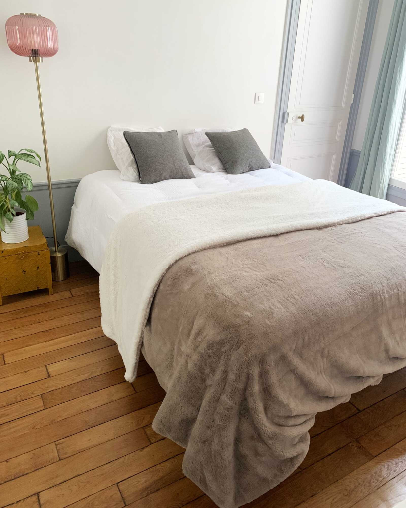 Plaid couverture polaire XL imitation "Lapin" 220 x 240 Beige