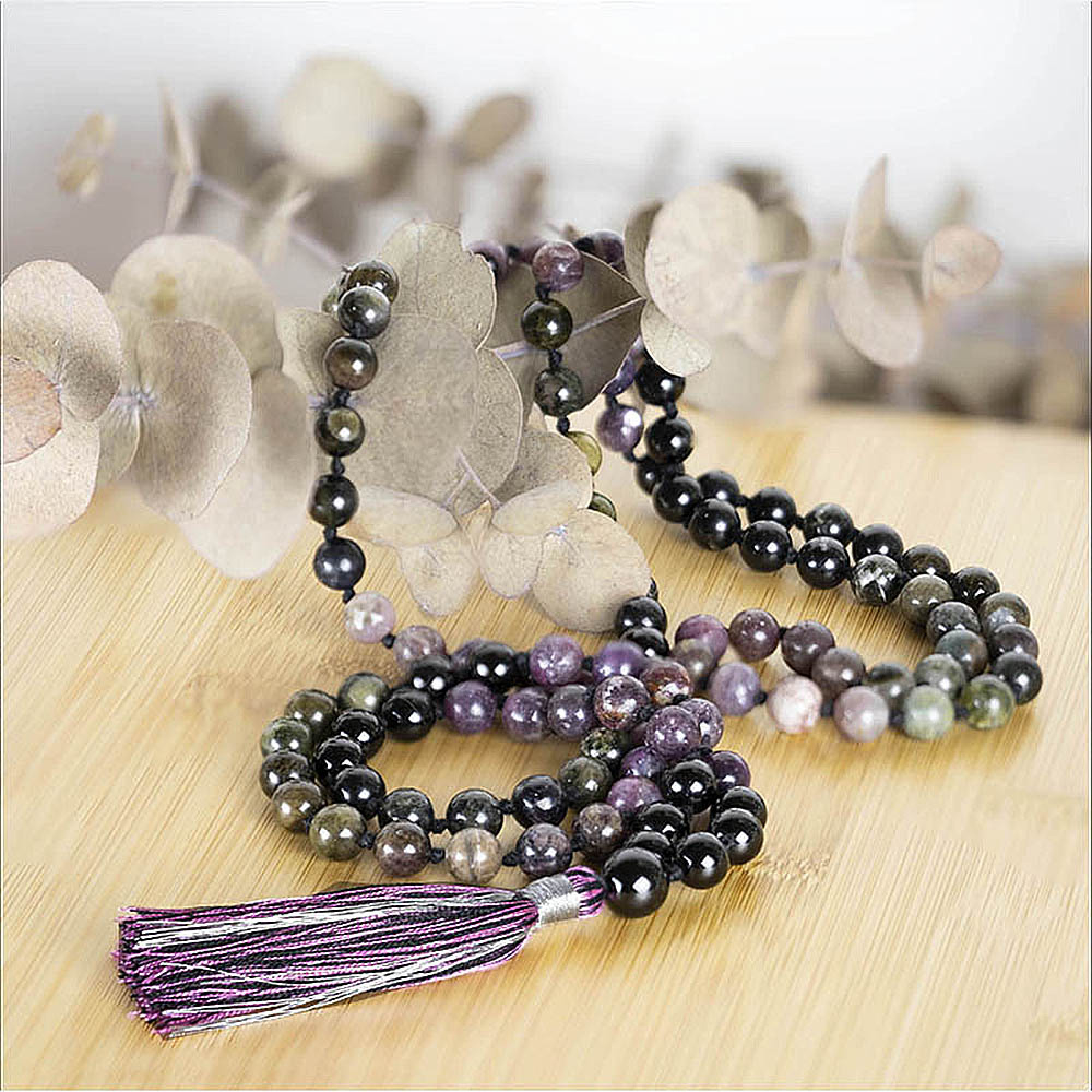 Collier Mala yoga méditation Tourmaline
