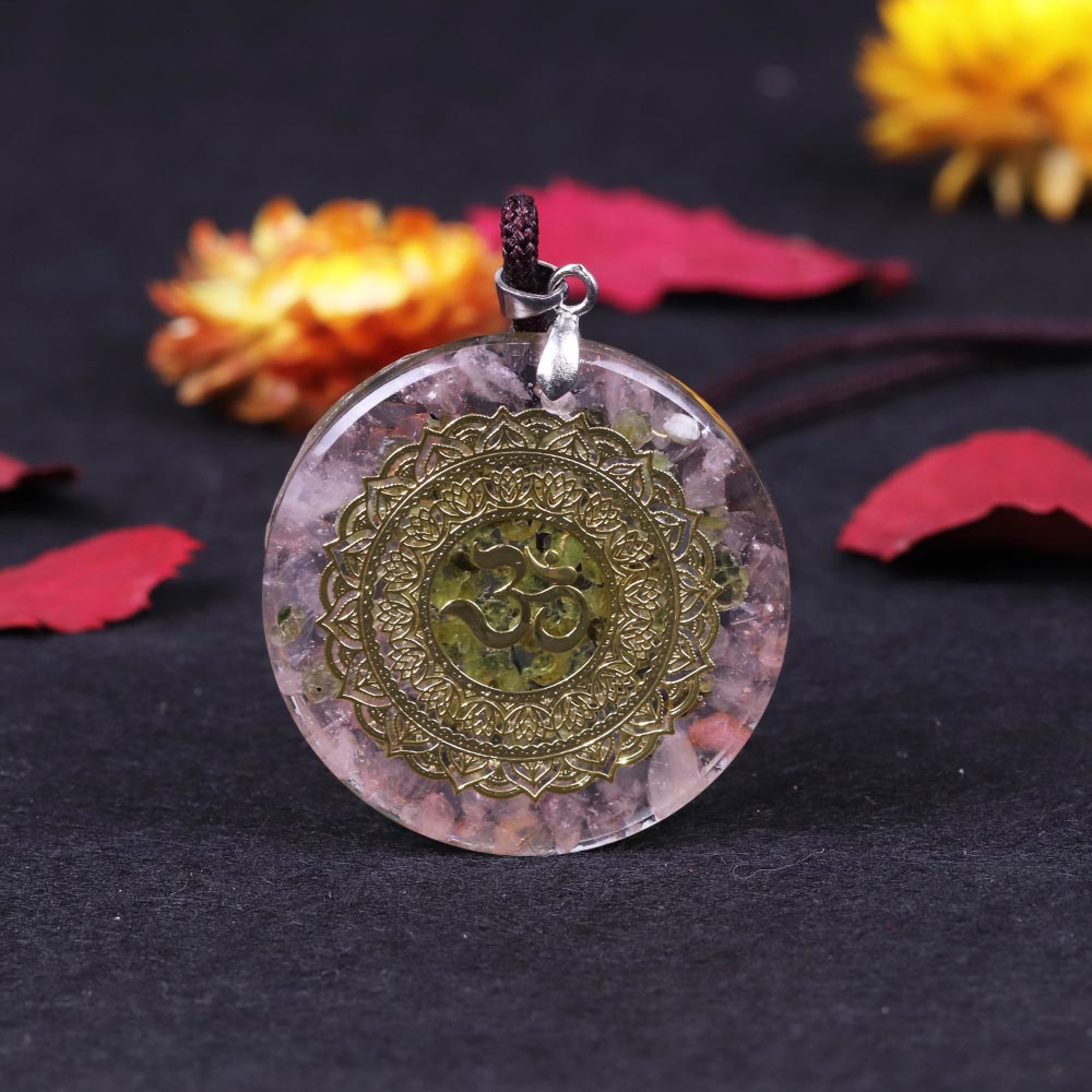 Collier orgone yoga Quartz rose olivine