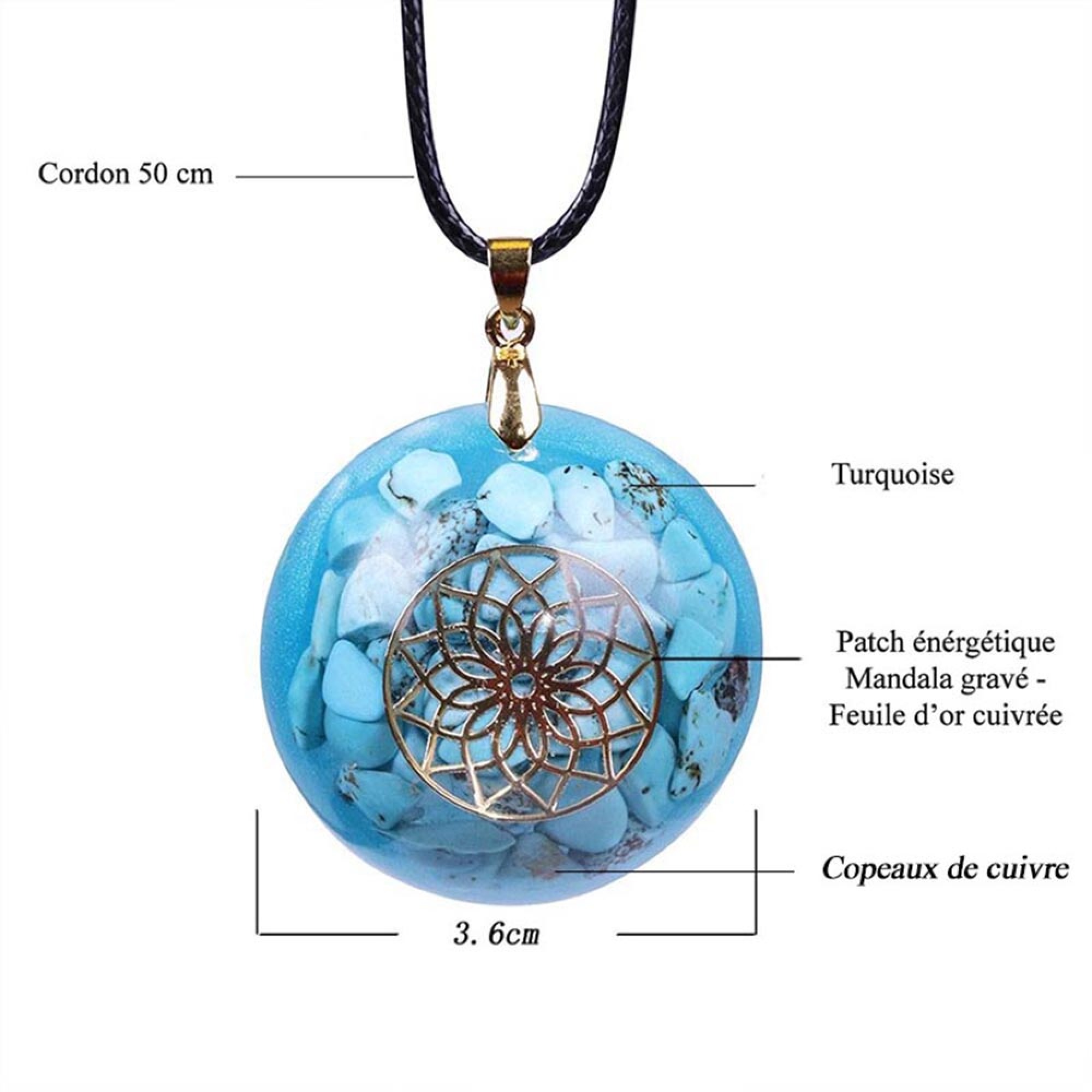 Collier pendentif orgone yoga Turquoise