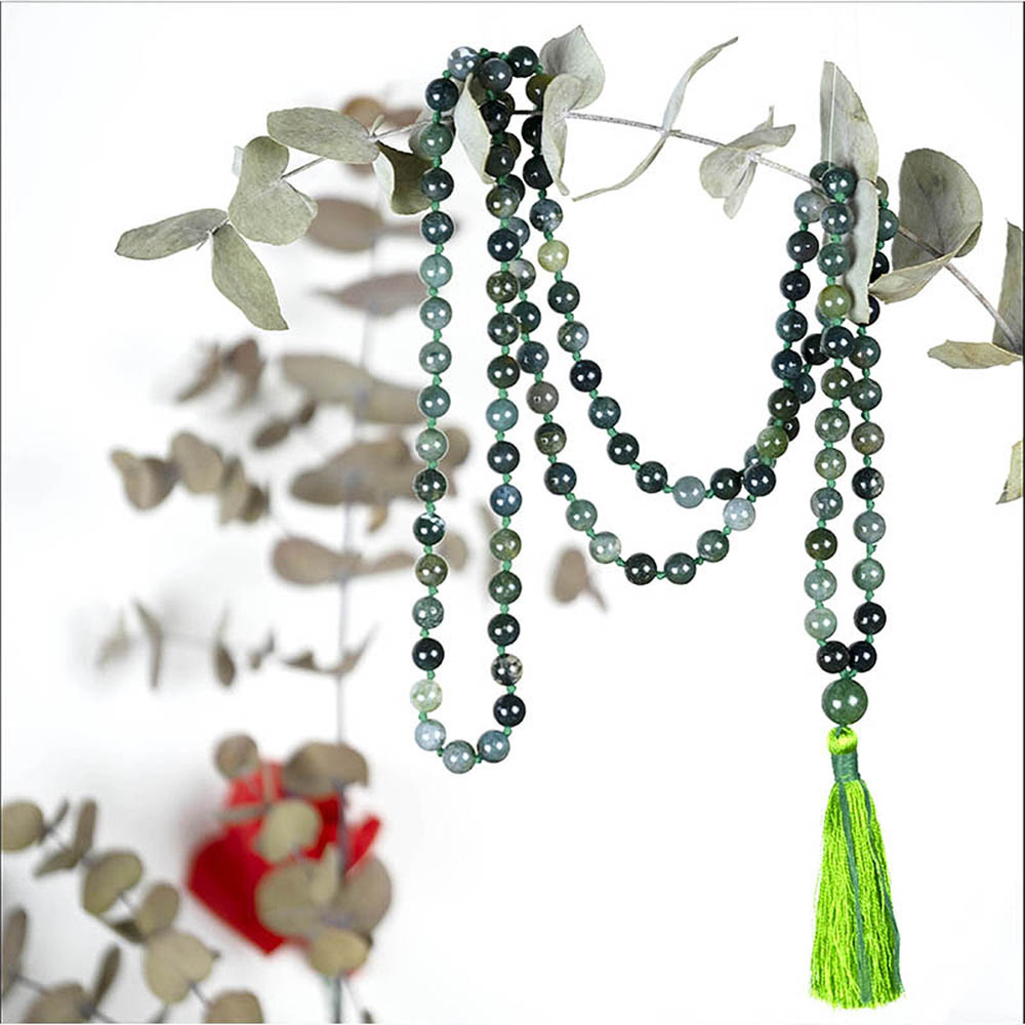 Mala yoga méditation Agate mousse AA