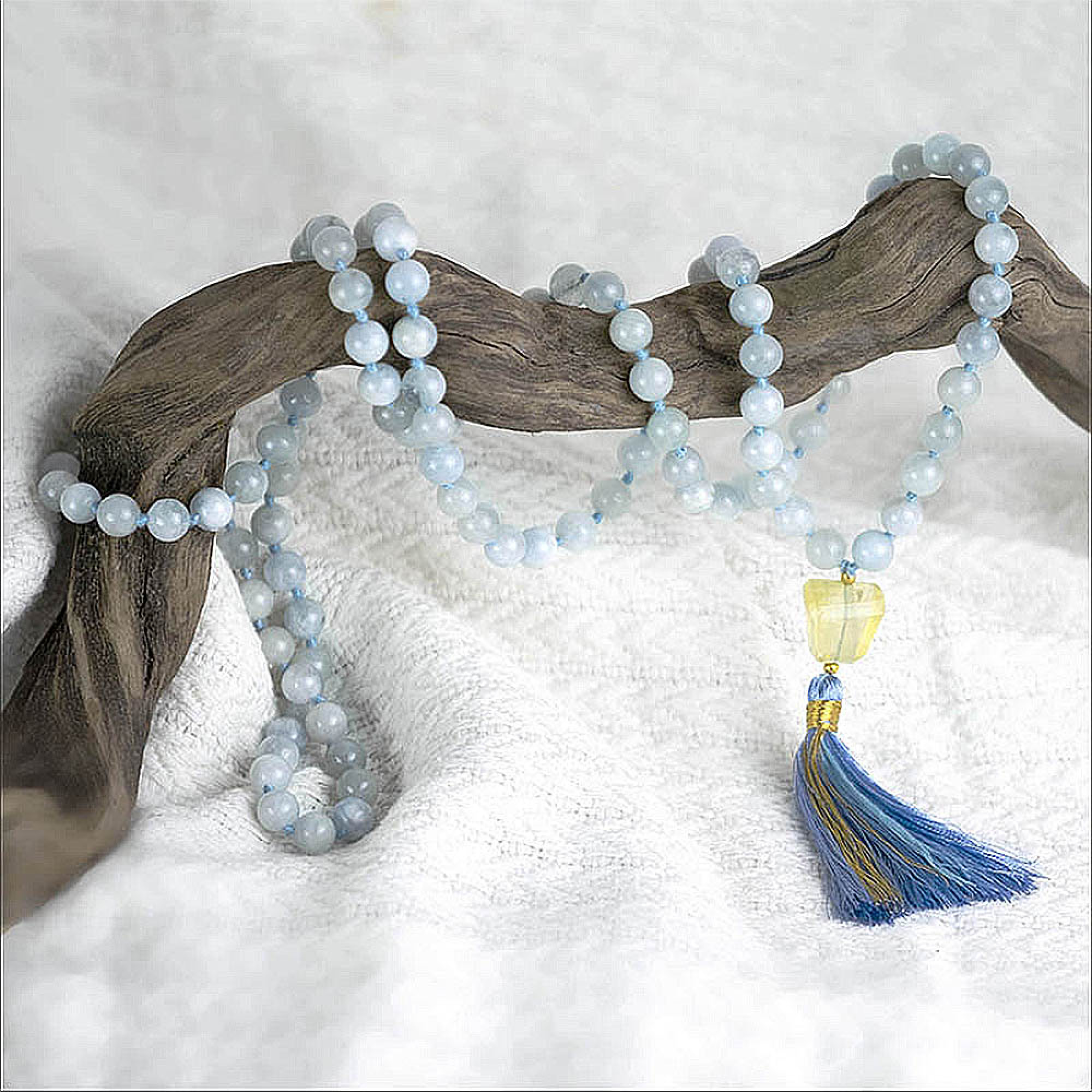 Mala yoga méditation Aigue marine Topaze