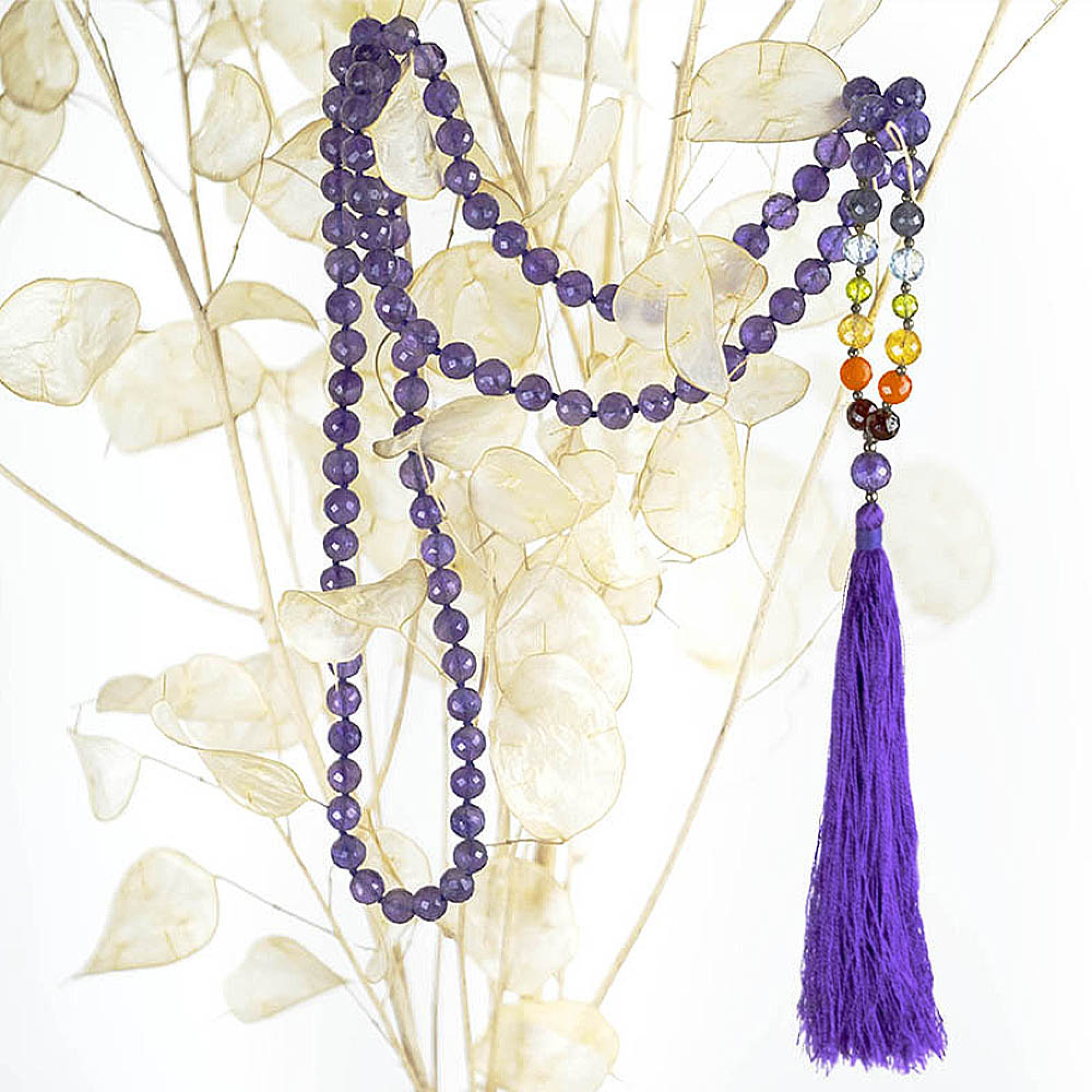 Mala yoga méditation Améthyste facettée