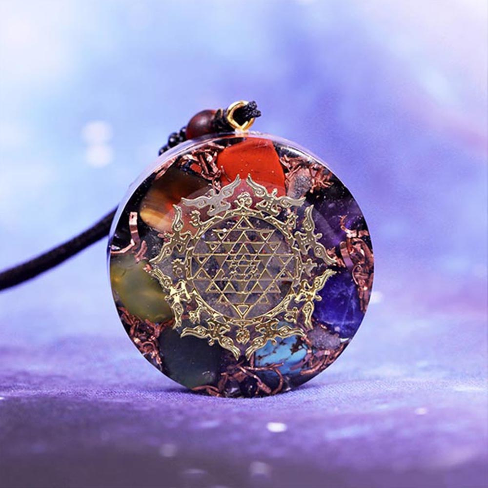 Orgonite méditation 7 chakras Obsidienne