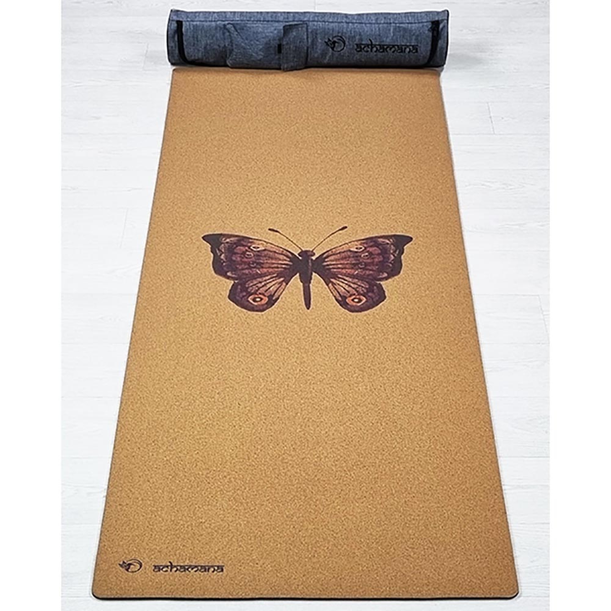 Tapis de yoga liège Papillon + sac