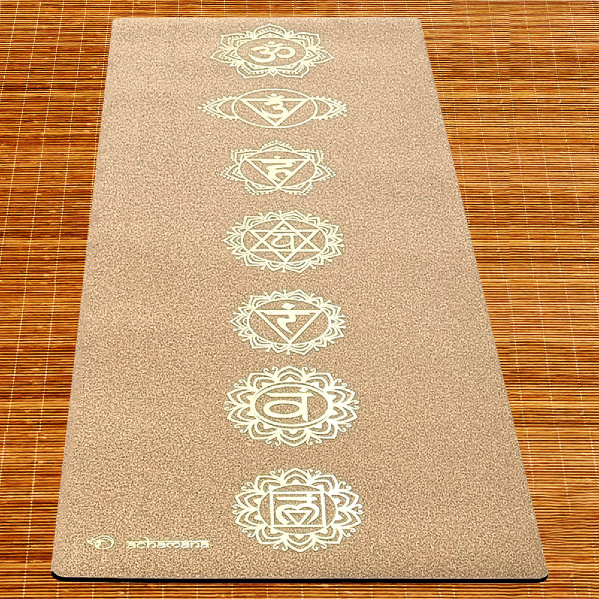 Tapis yoga liège 7 chakras Or +Sac yoga