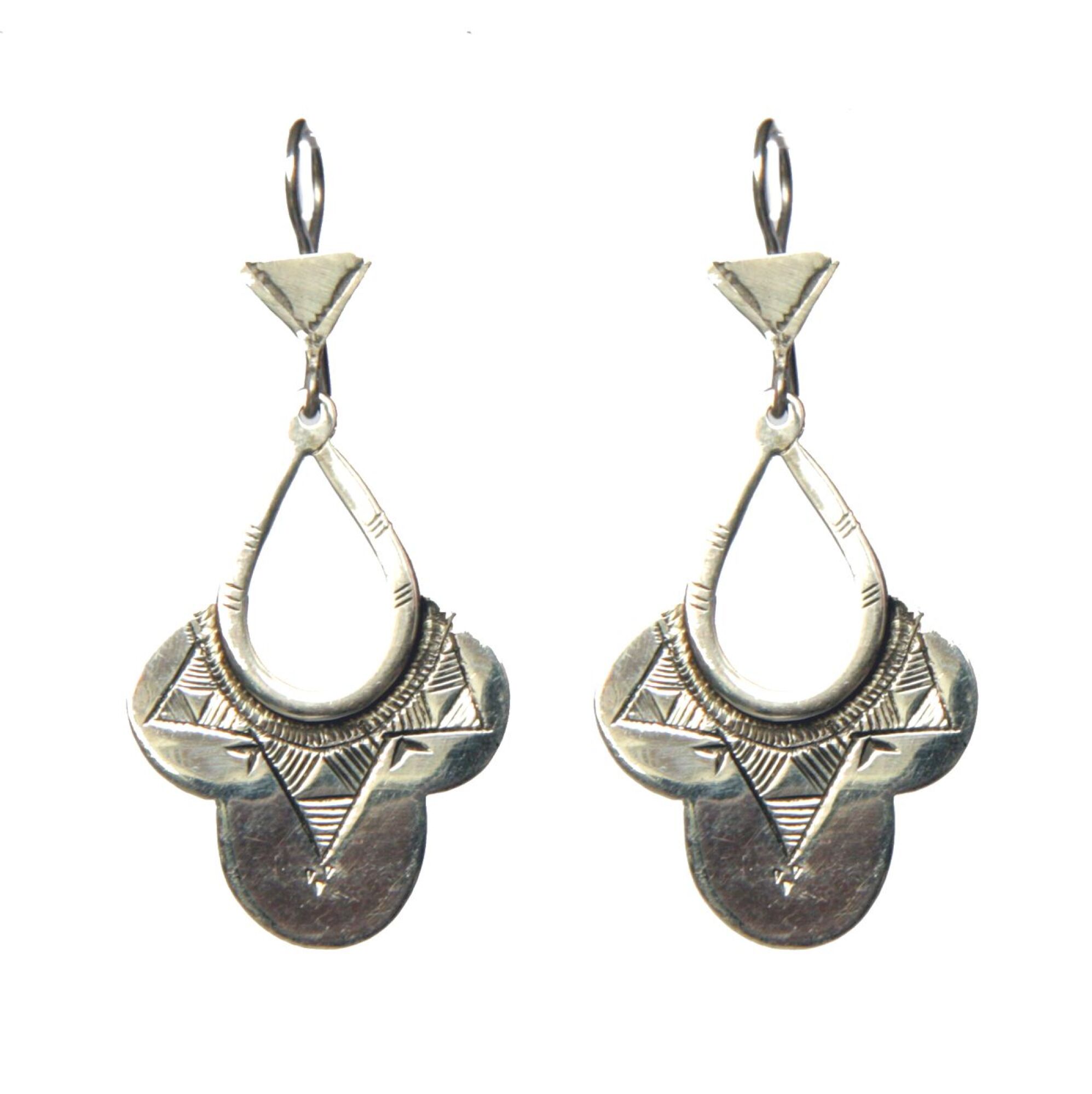 Bijoux Touareg Ethniques Boucles d'Oreilles en Argent Fleur Longue