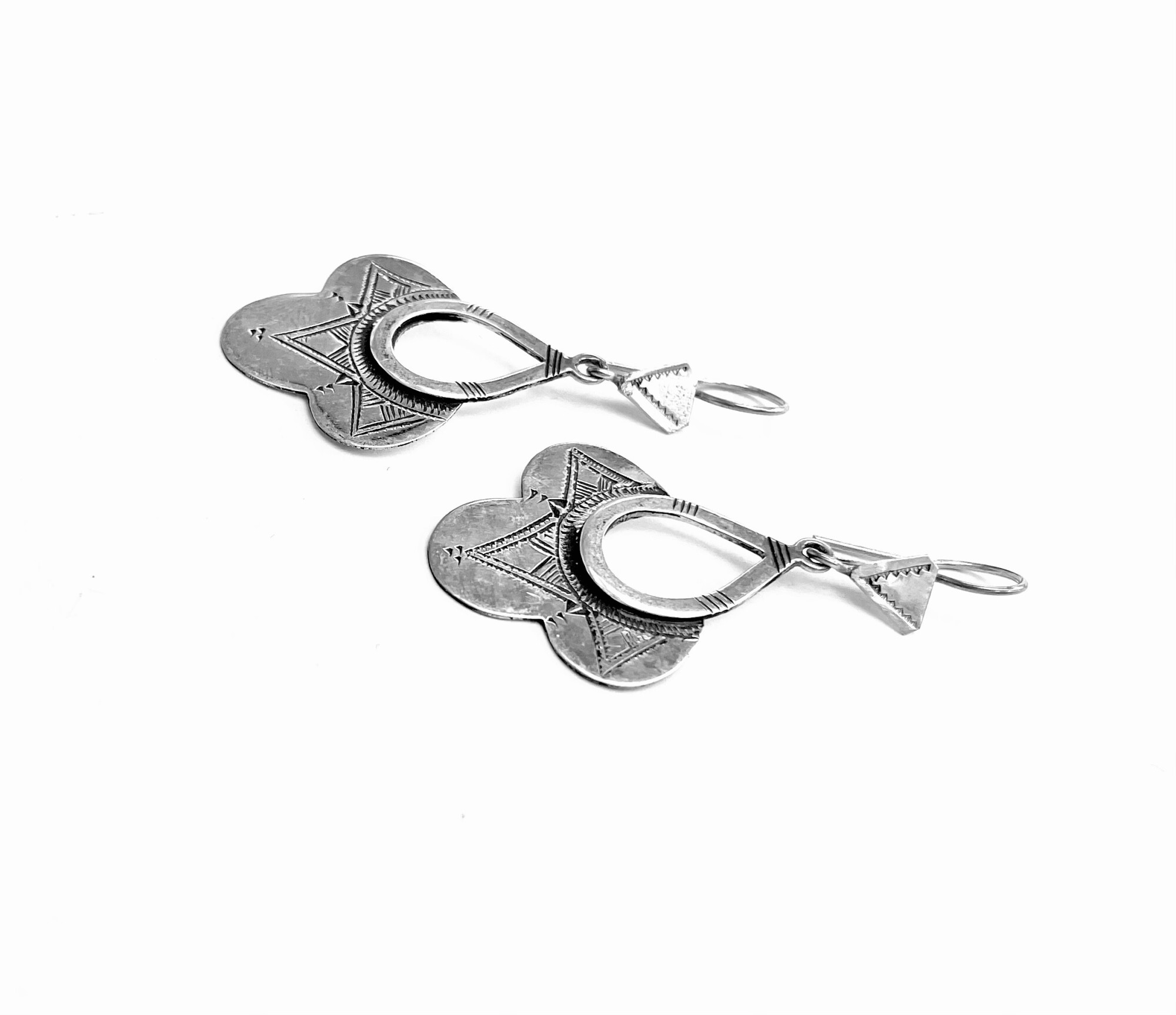 Bijoux Touareg Ethniques Boucles d'Oreilles en Argent Fleur Longue
