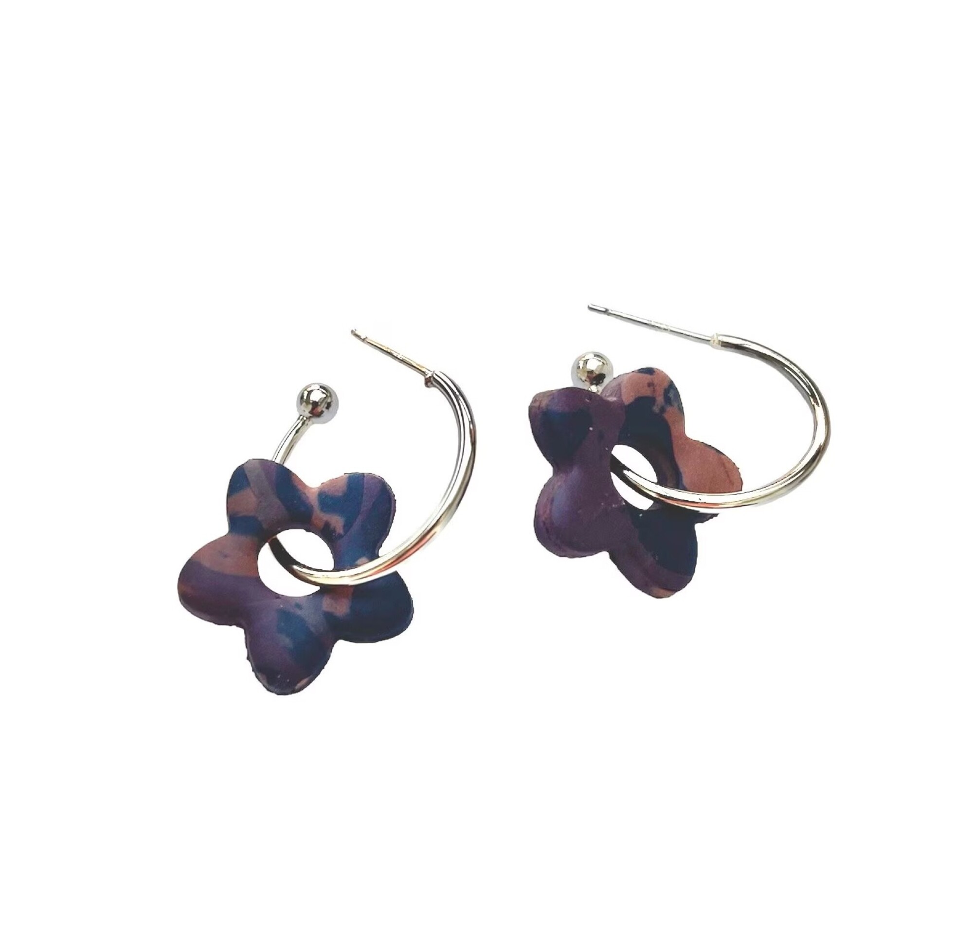 Boucles d'oreilles, créoles fleur marron - Modèle unique artisanal