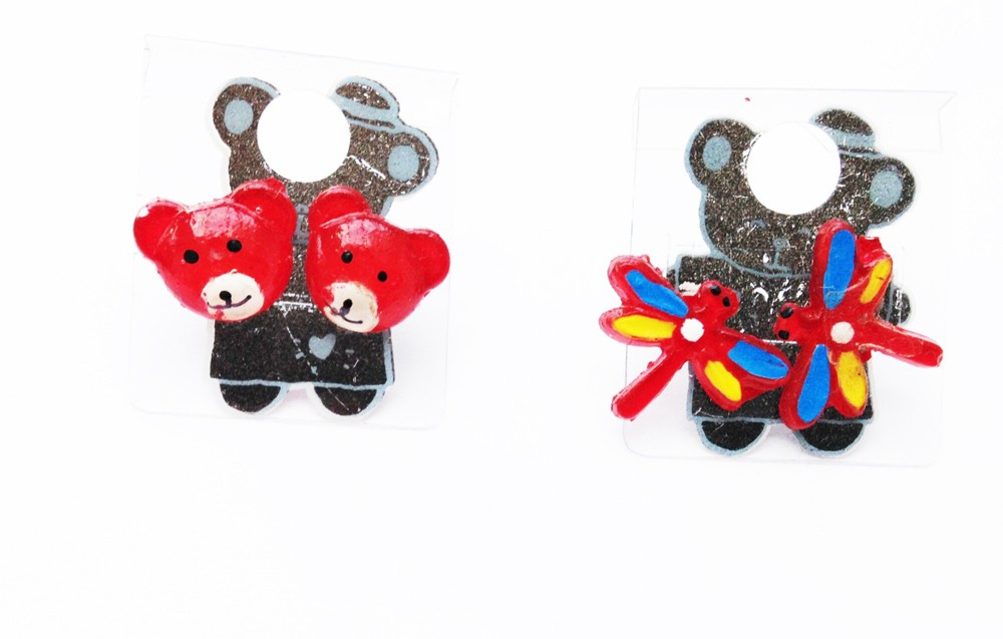 Boucles d'oreilles, nounours et libellule