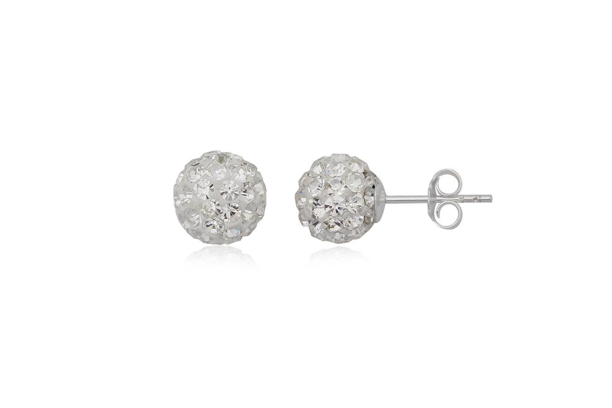 Boucles d'oreilles strass blanc et argent, forme boule