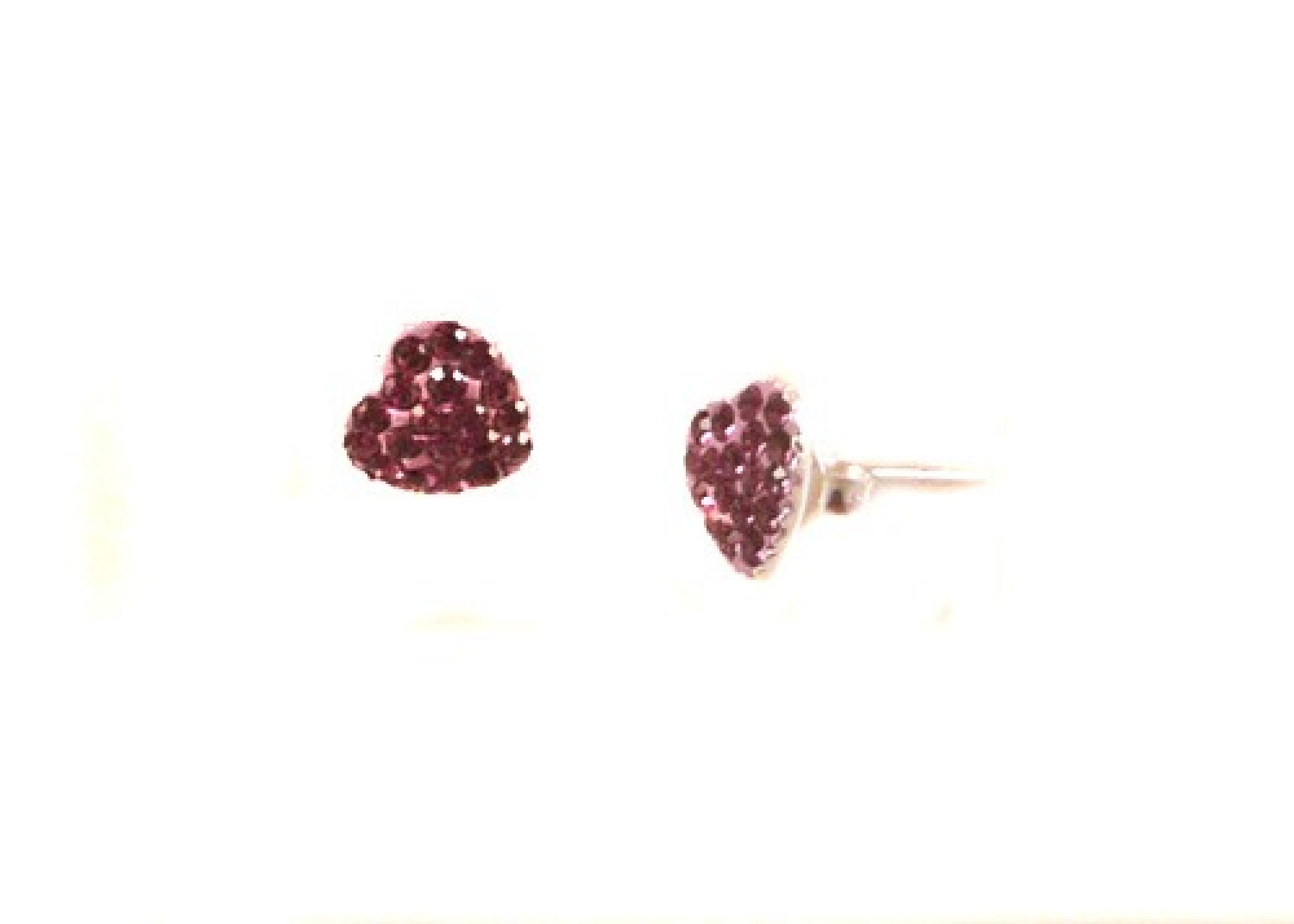 Boucles d'oreilles strass rose en argent, forme coeur